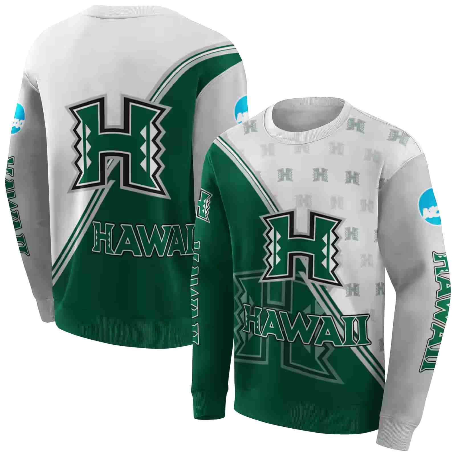 hawaii rainbow warriors diagonal stripe green white hoodie premium grade