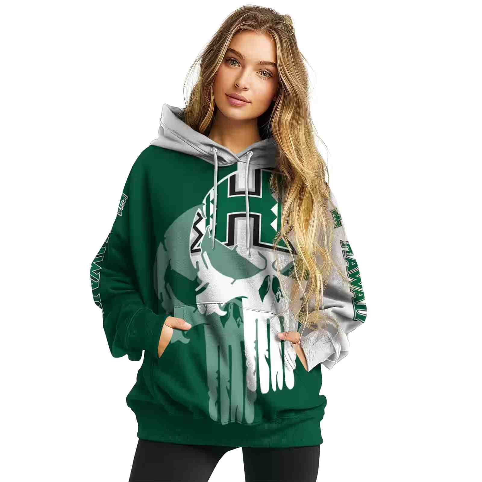 hawaii rainbow warriors graphic punisher green white hoodie high quality