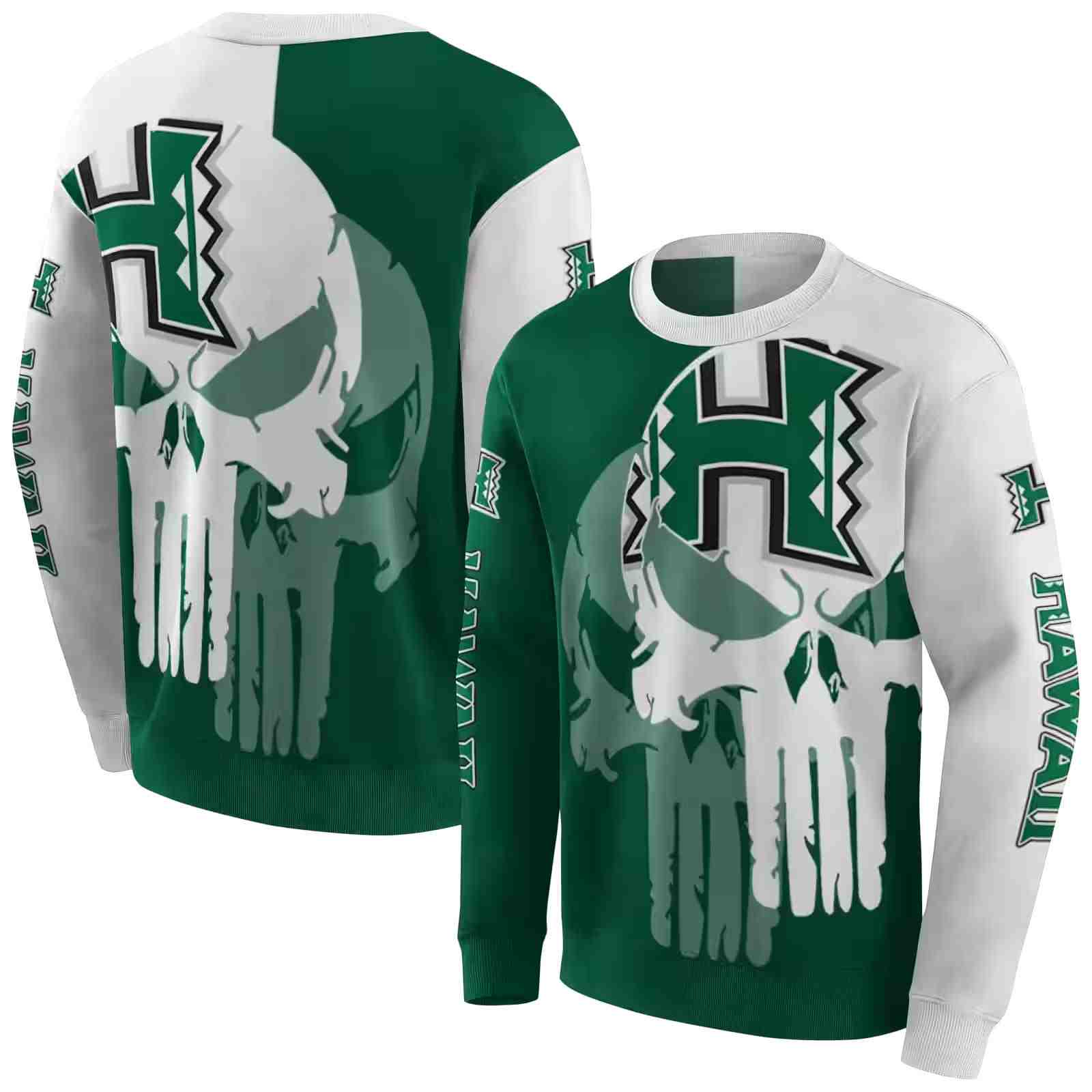 hawaii rainbow warriors graphic punisher green white hoodie premium grade