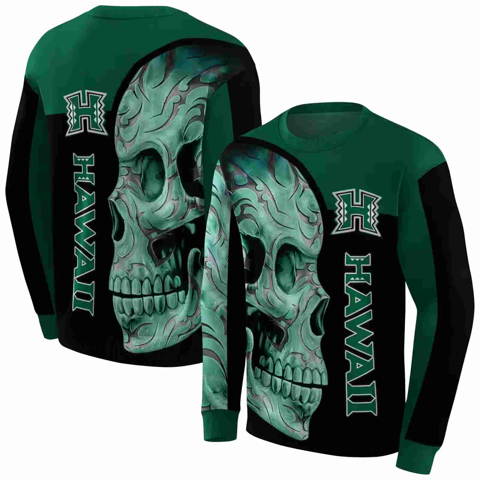 hawaii rainbow warriors skull motif green black hoodie premium grade