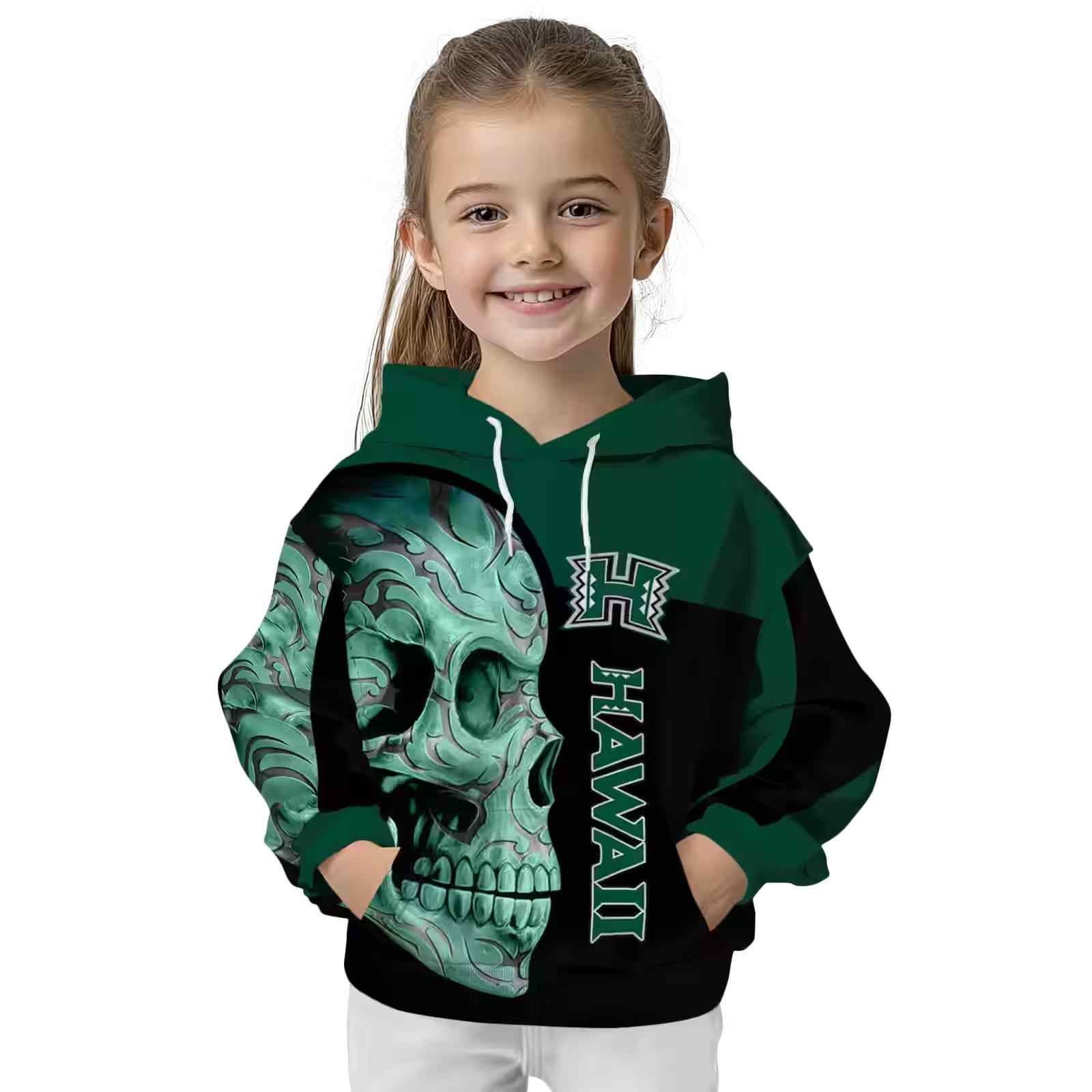 hawaii rainbow warriors skull motif green black hoodie top rated