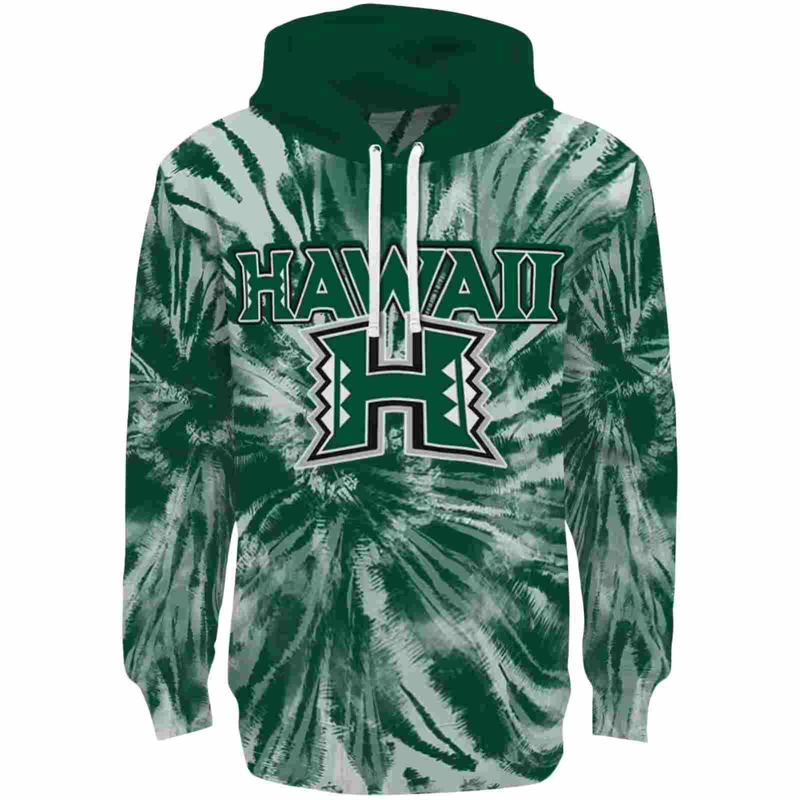 Hawaii Rainbow Warriors Tie Dye Pattern Green Hoodie