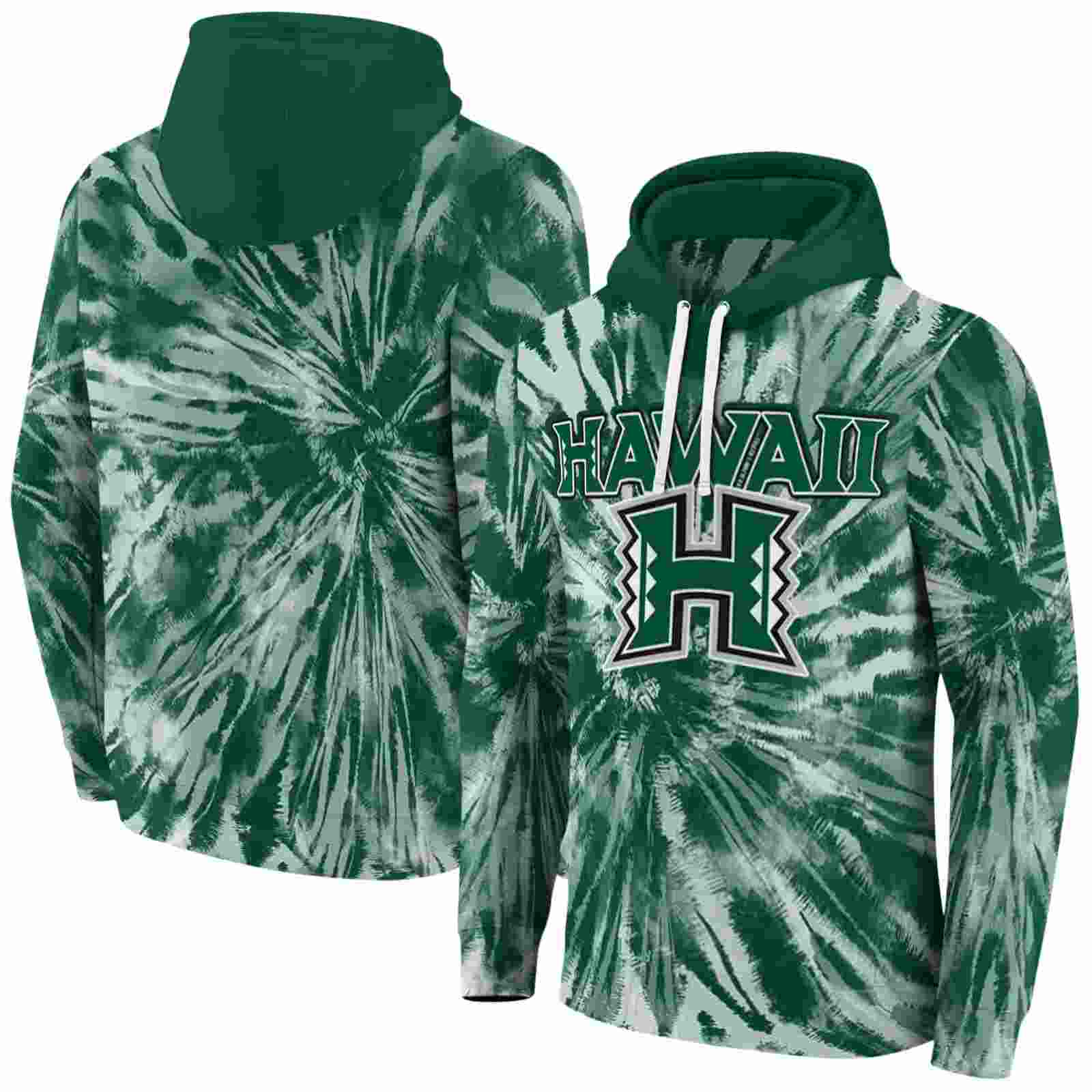 hawaii rainbow warriors tie dye pattern green hoodie fashion forward