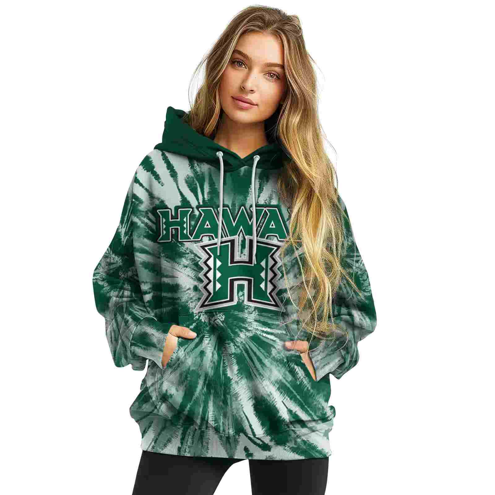 hawaii rainbow warriors tie dye pattern green hoodie high quality