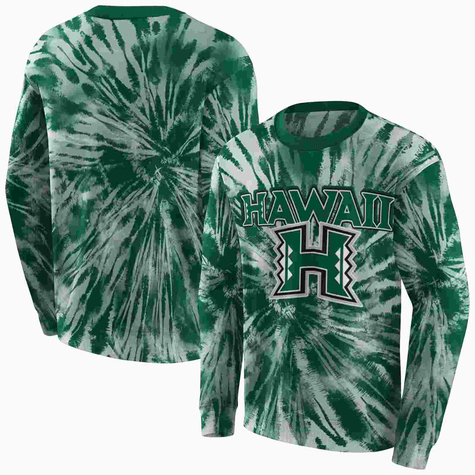 hawaii rainbow warriors tie dye pattern green hoodie premium grade