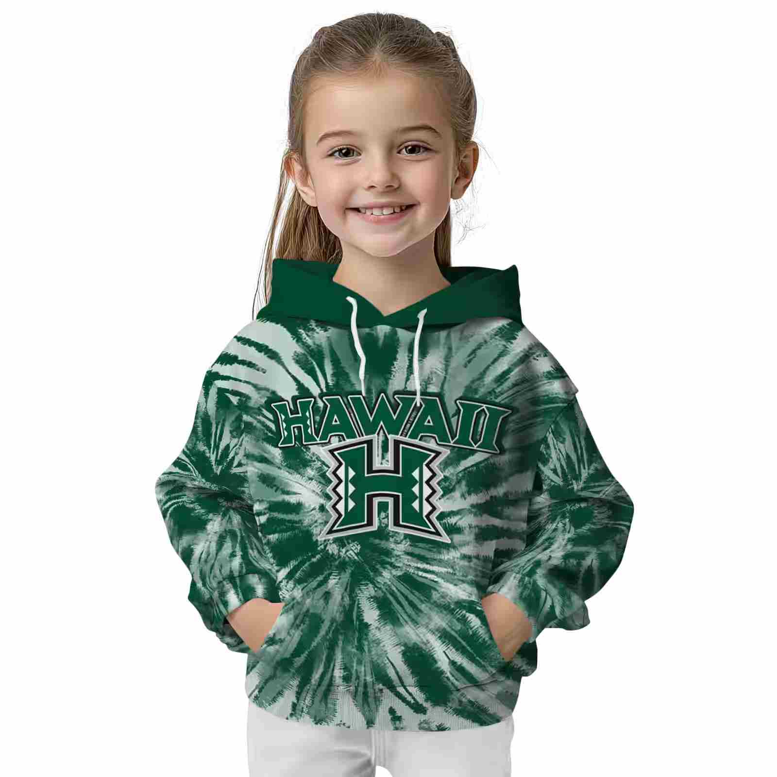 hawaii rainbow warriors tie dye pattern green hoodie top rated