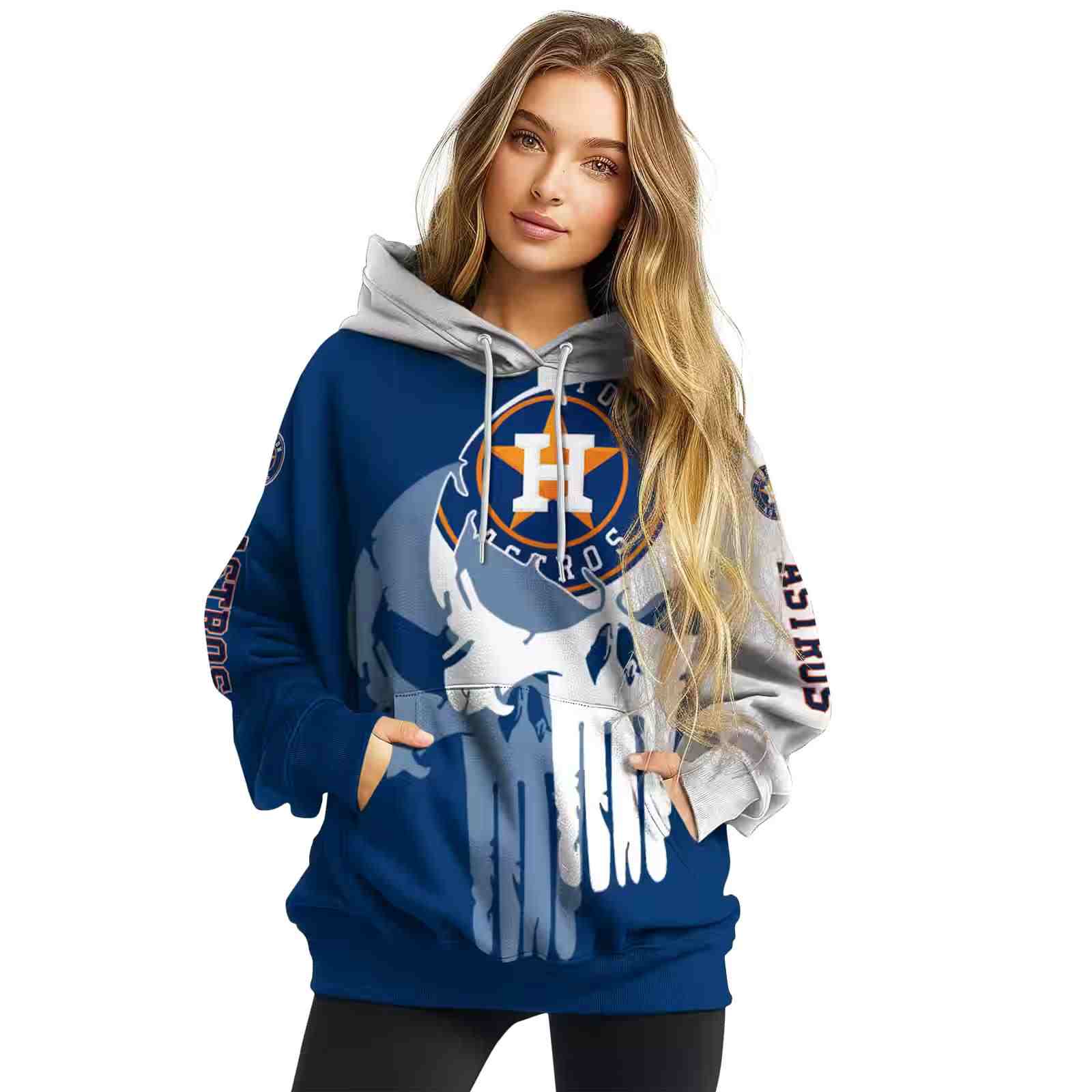 houston astros graphic punisher blue white hoodie high quality