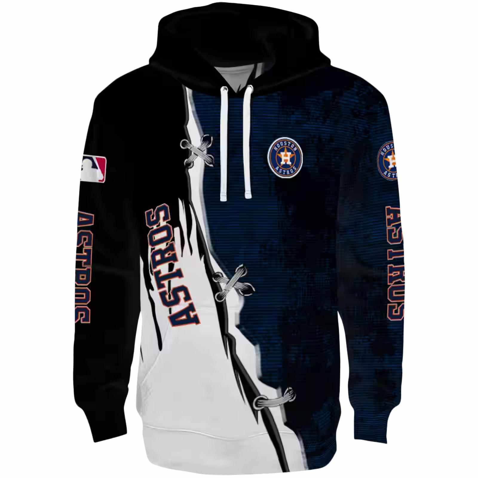 Houston Astros Ripped Pattern Blue Black White Hoodie