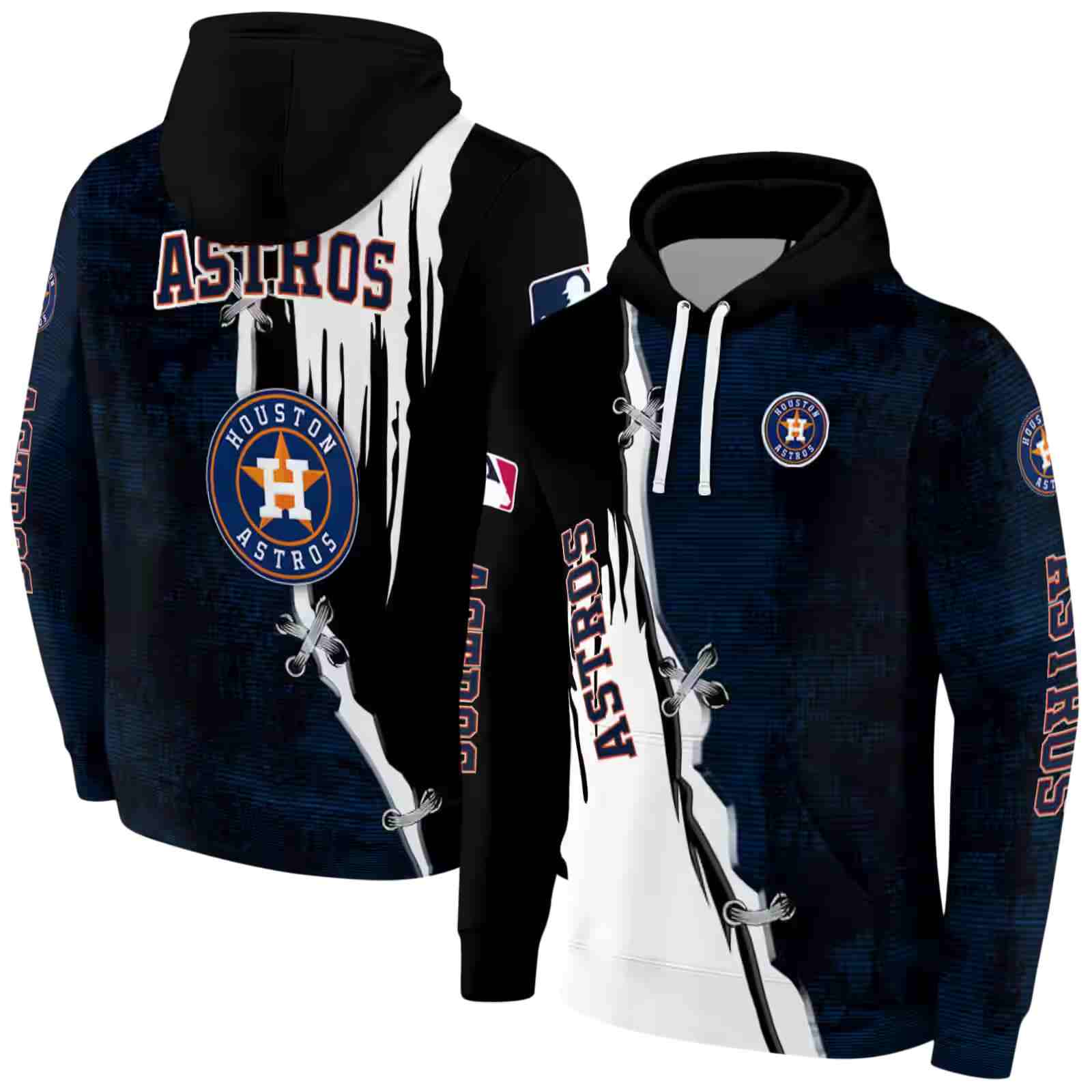 houston astros ripped pattern blue black white hoodie fashion forward