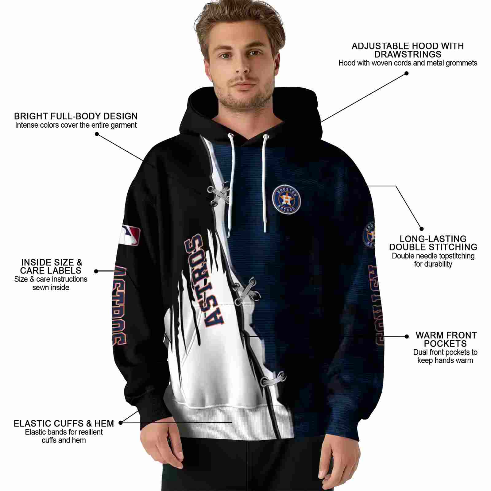 houston astros ripped pattern blue black white hoodie latest model