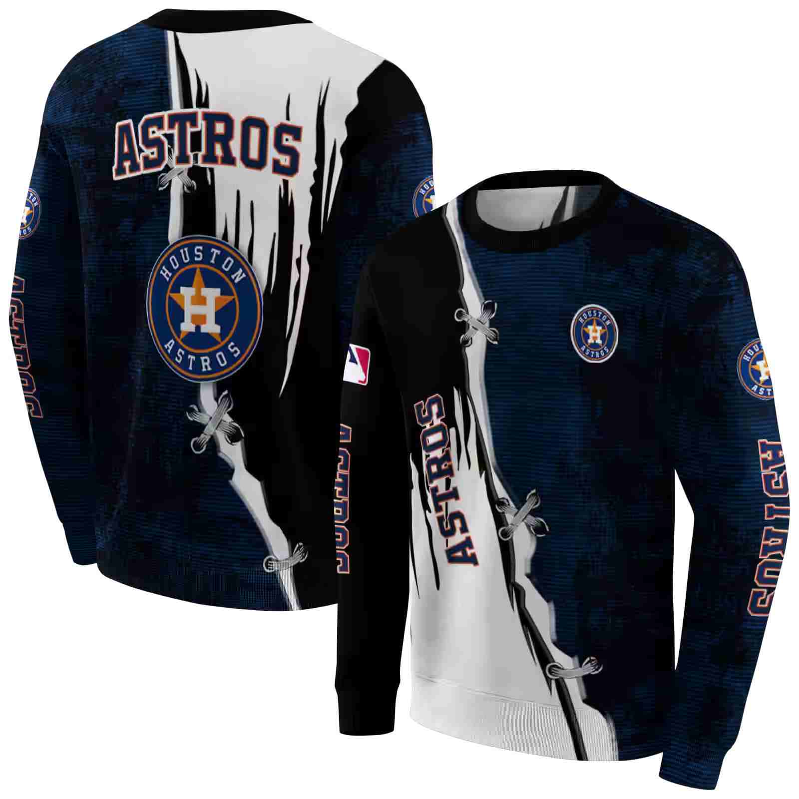 houston astros ripped pattern blue black white hoodie premium grade