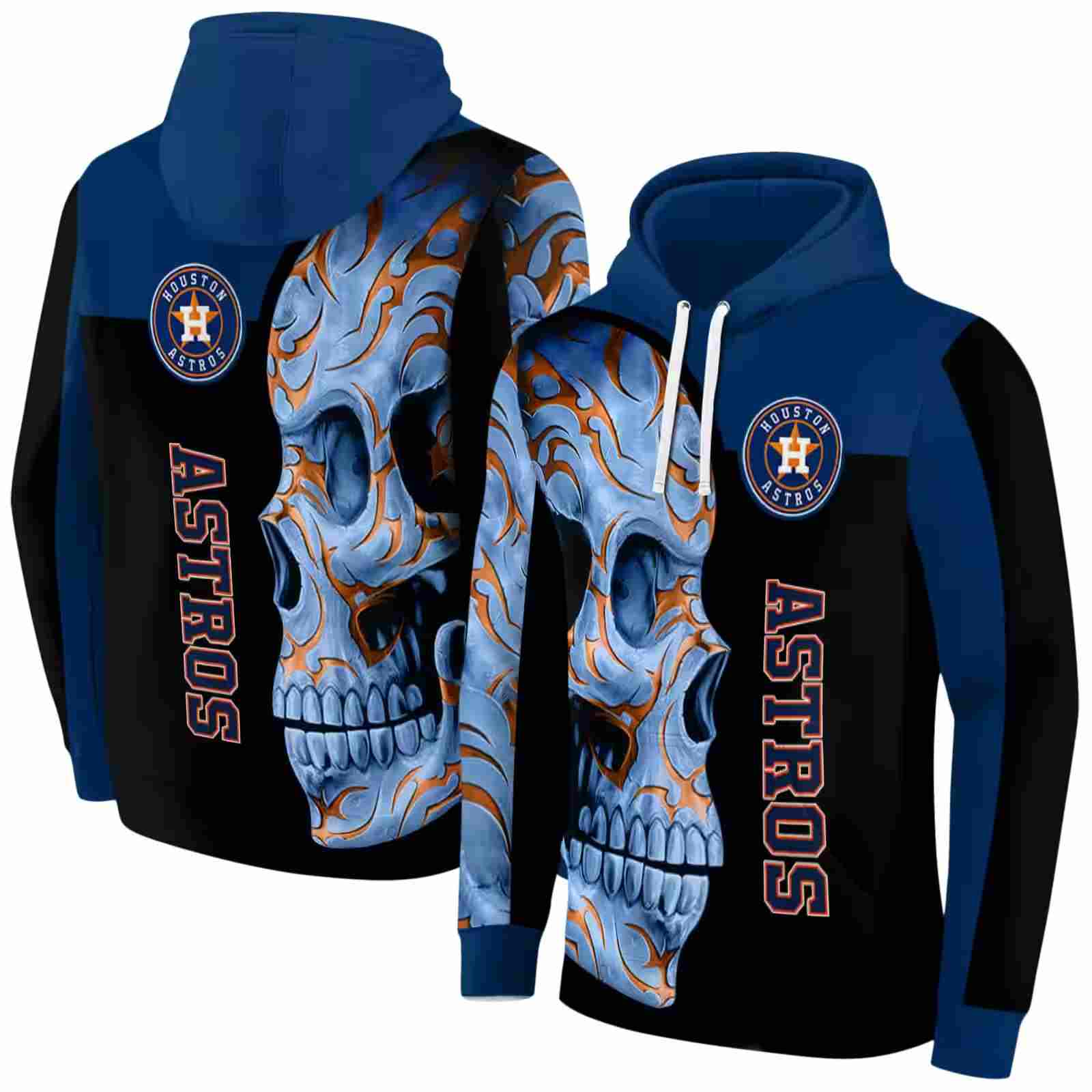 houston astros skull motif blue black hoodie fashion forward