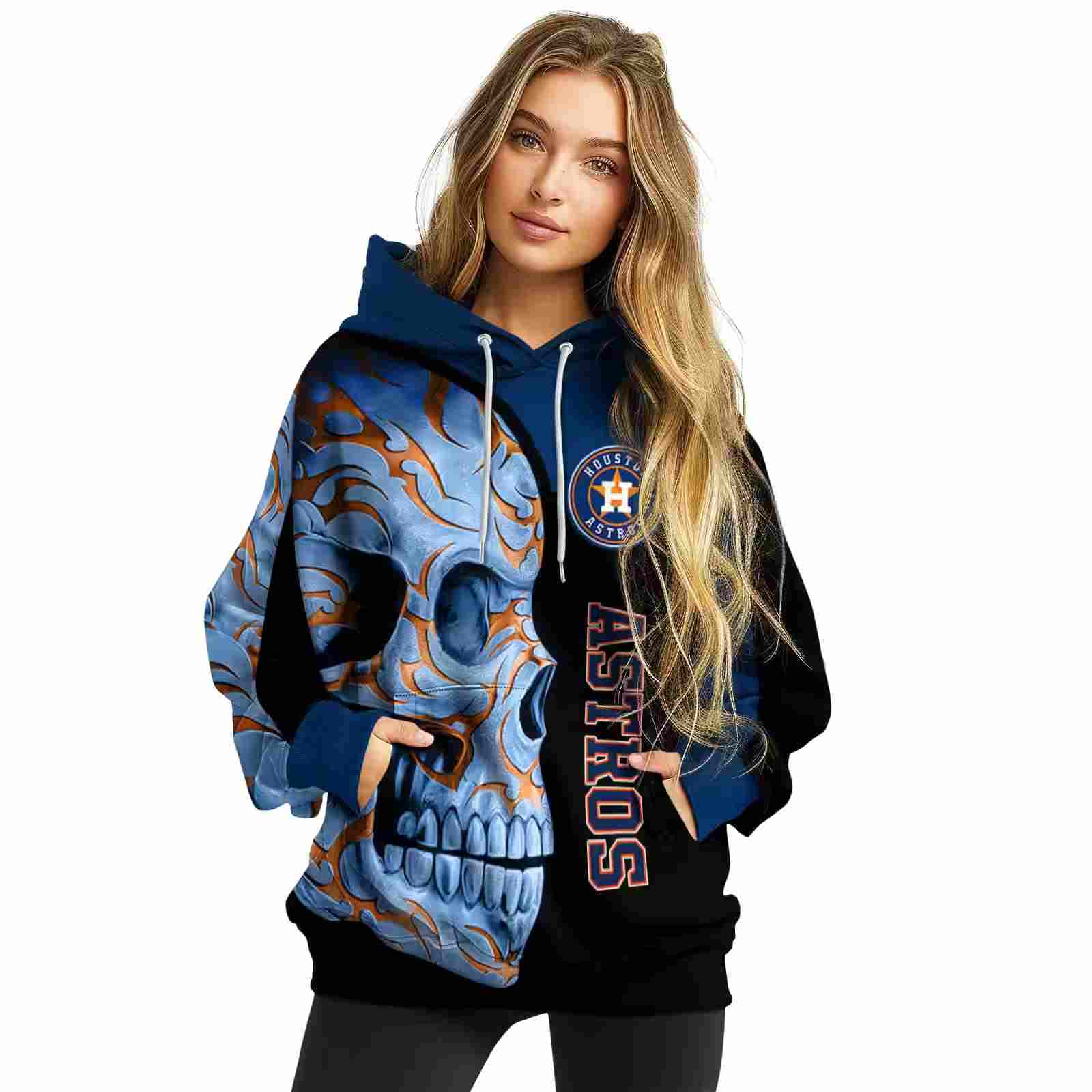 houston astros skull motif blue black hoodie high quality