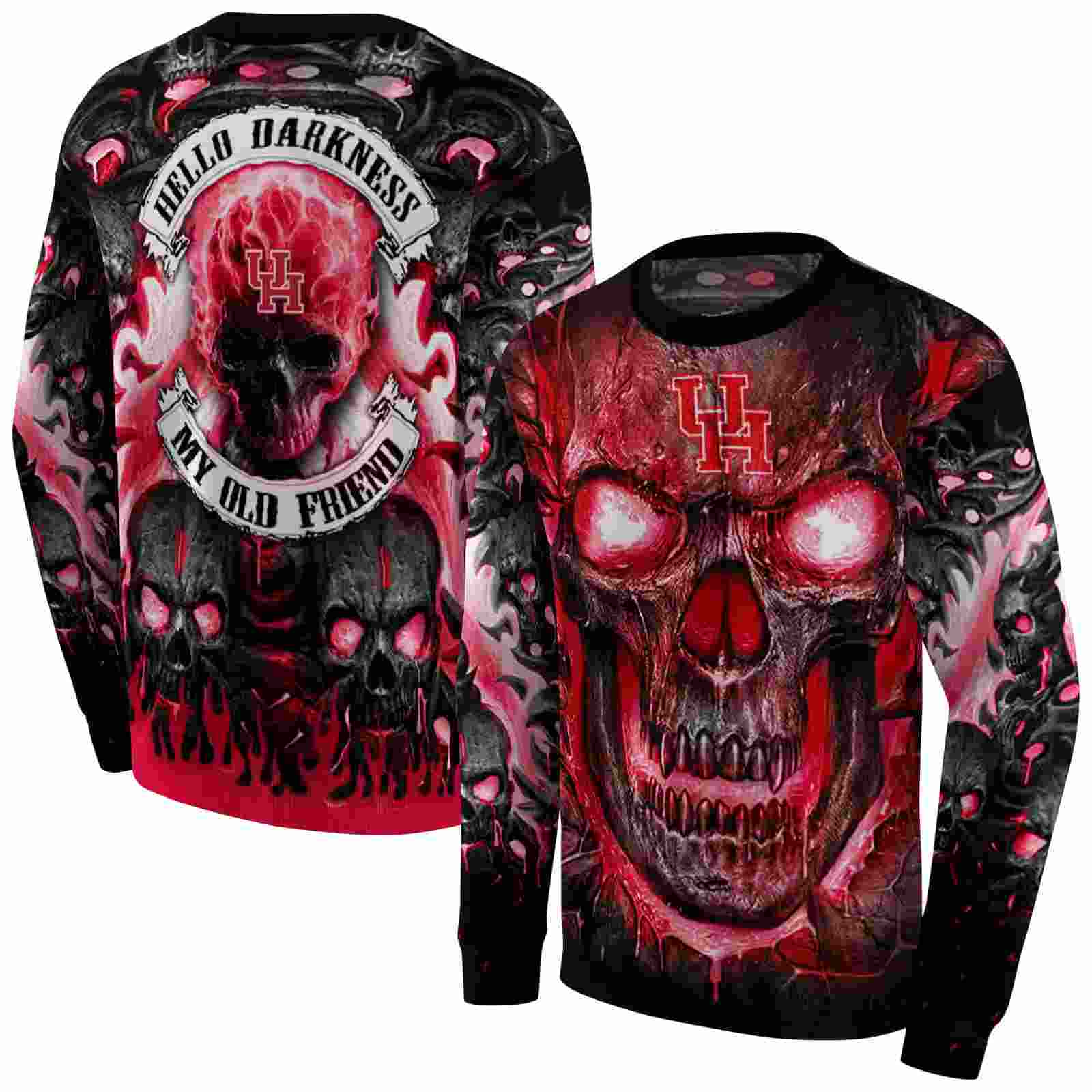 houston cougars demonic skull red black hoodie premium grade