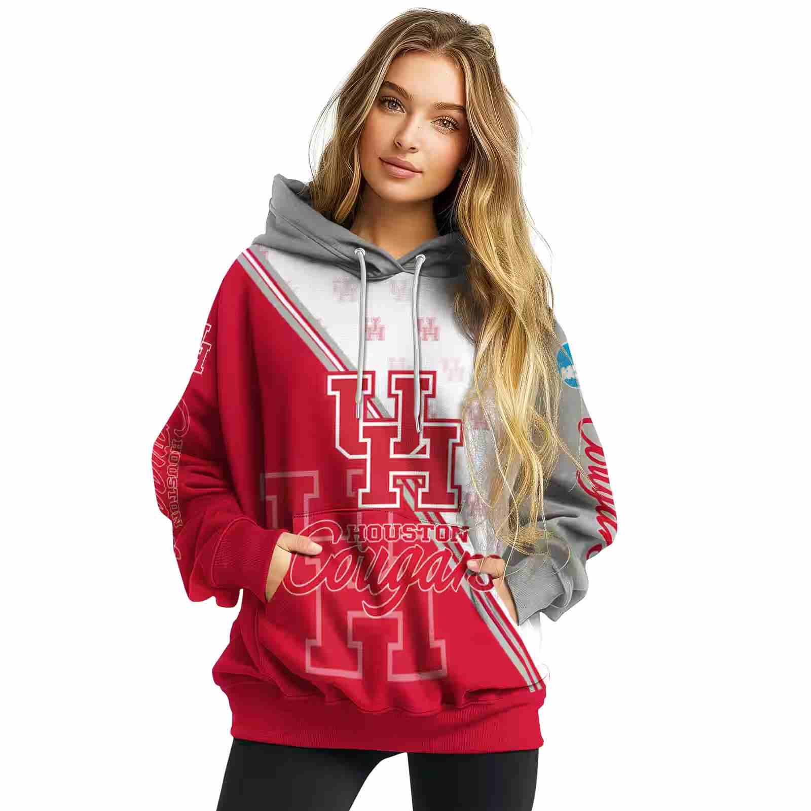 houston cougars diagonal stripe red white hoodie high quality