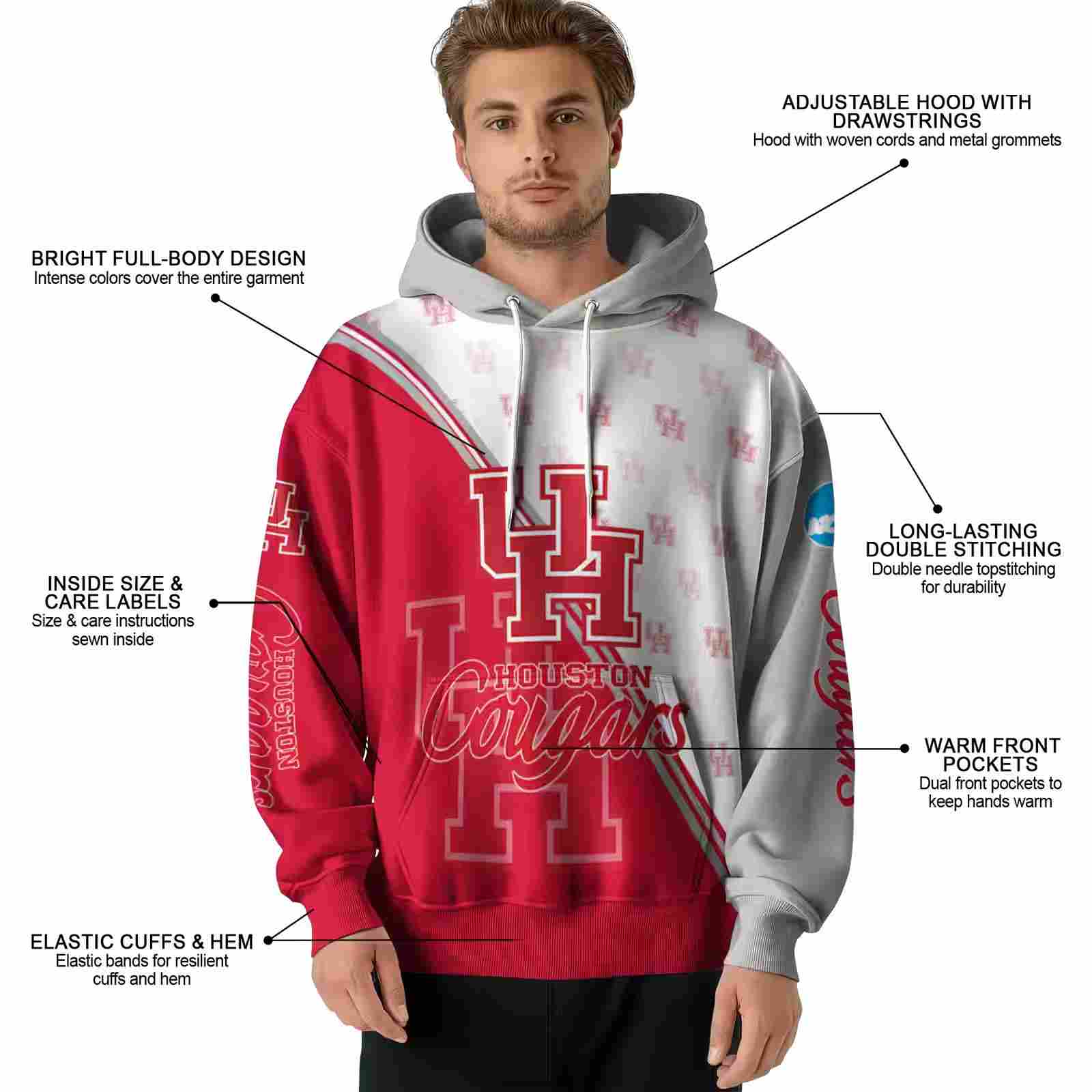 houston cougars diagonal stripe red white hoodie latest model