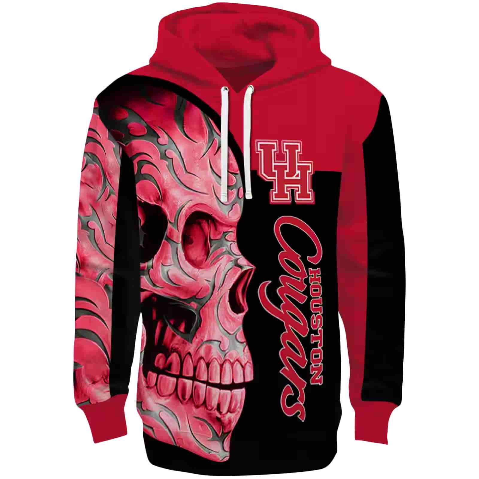 Houston Cougars Skull Motif Red Black Hoodie