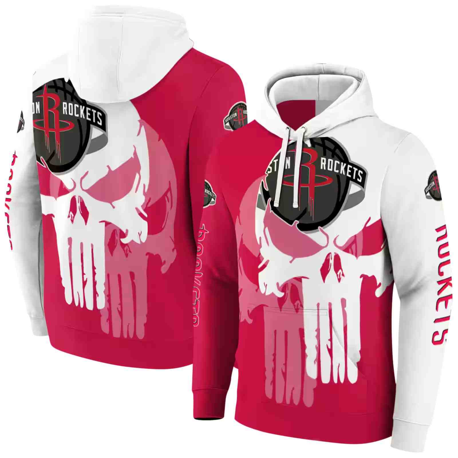 houston rockets graphic punisher red white hoodie fashion forward