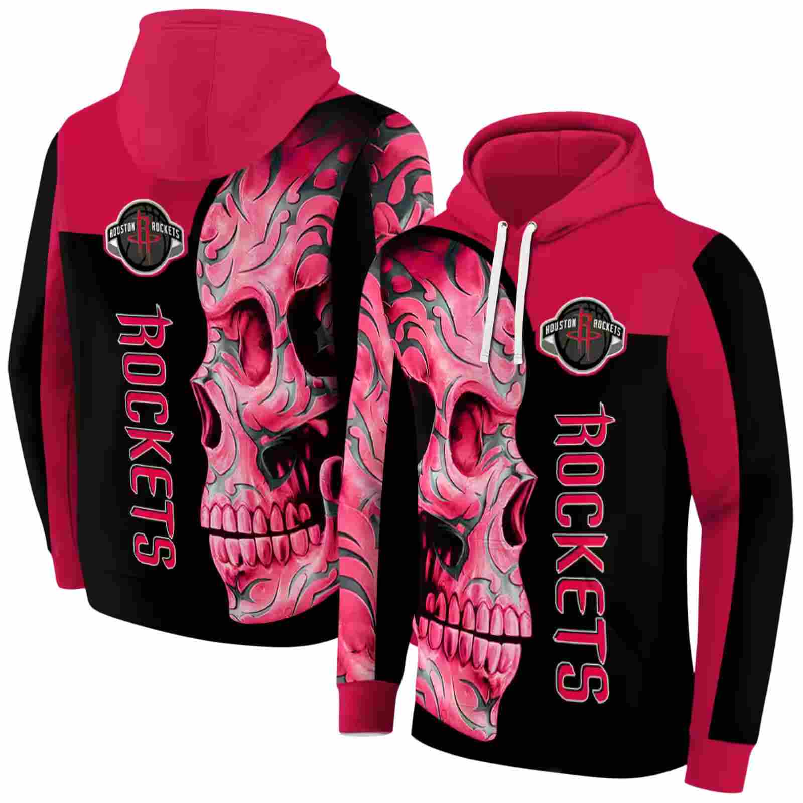 houston rockets skull motif red black hoodie fashion forward