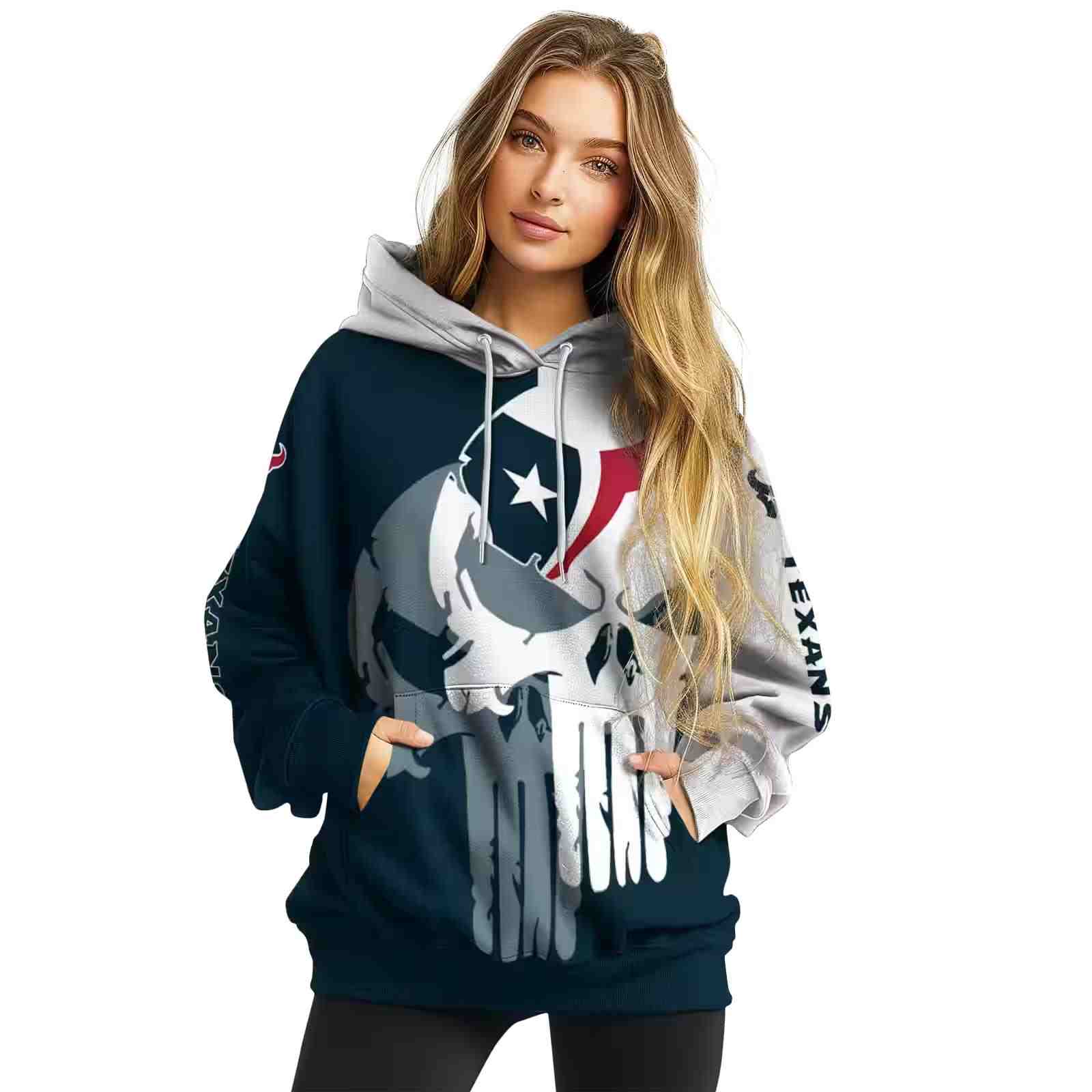 houston texans graphic punisher blue white hoodie high quality