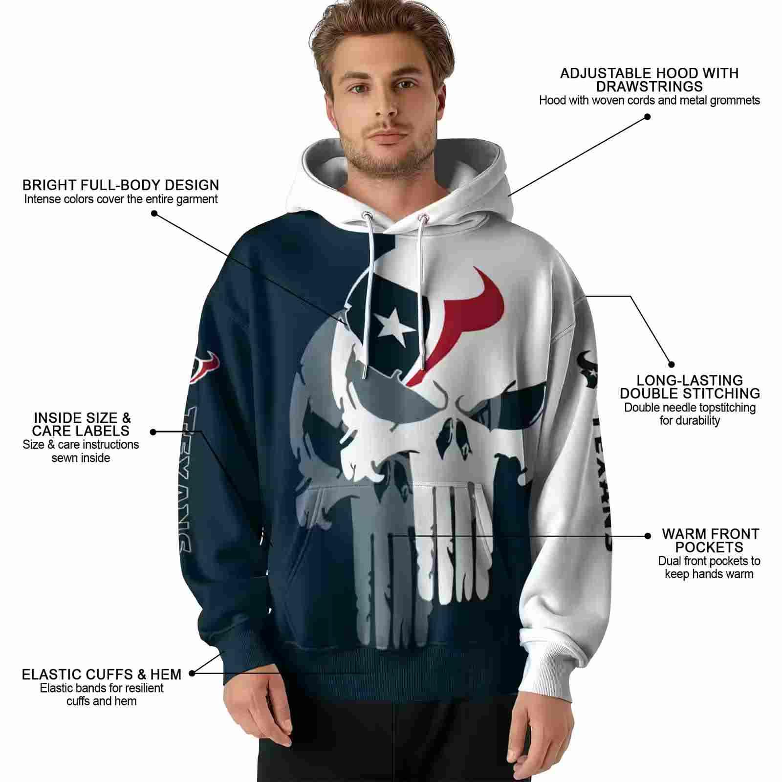 houston texans graphic punisher blue white hoodie latest model