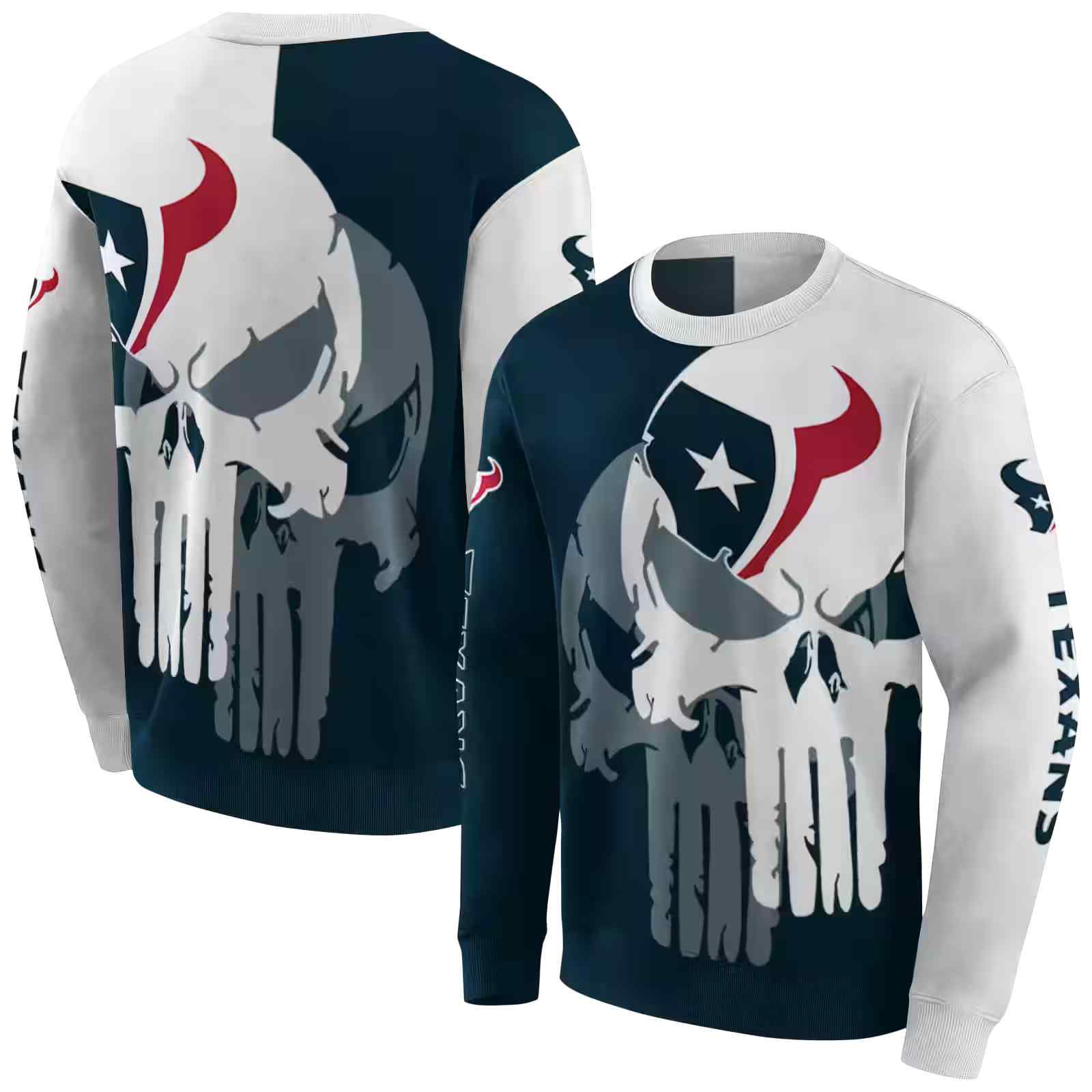 houston texans graphic punisher blue white hoodie premium grade