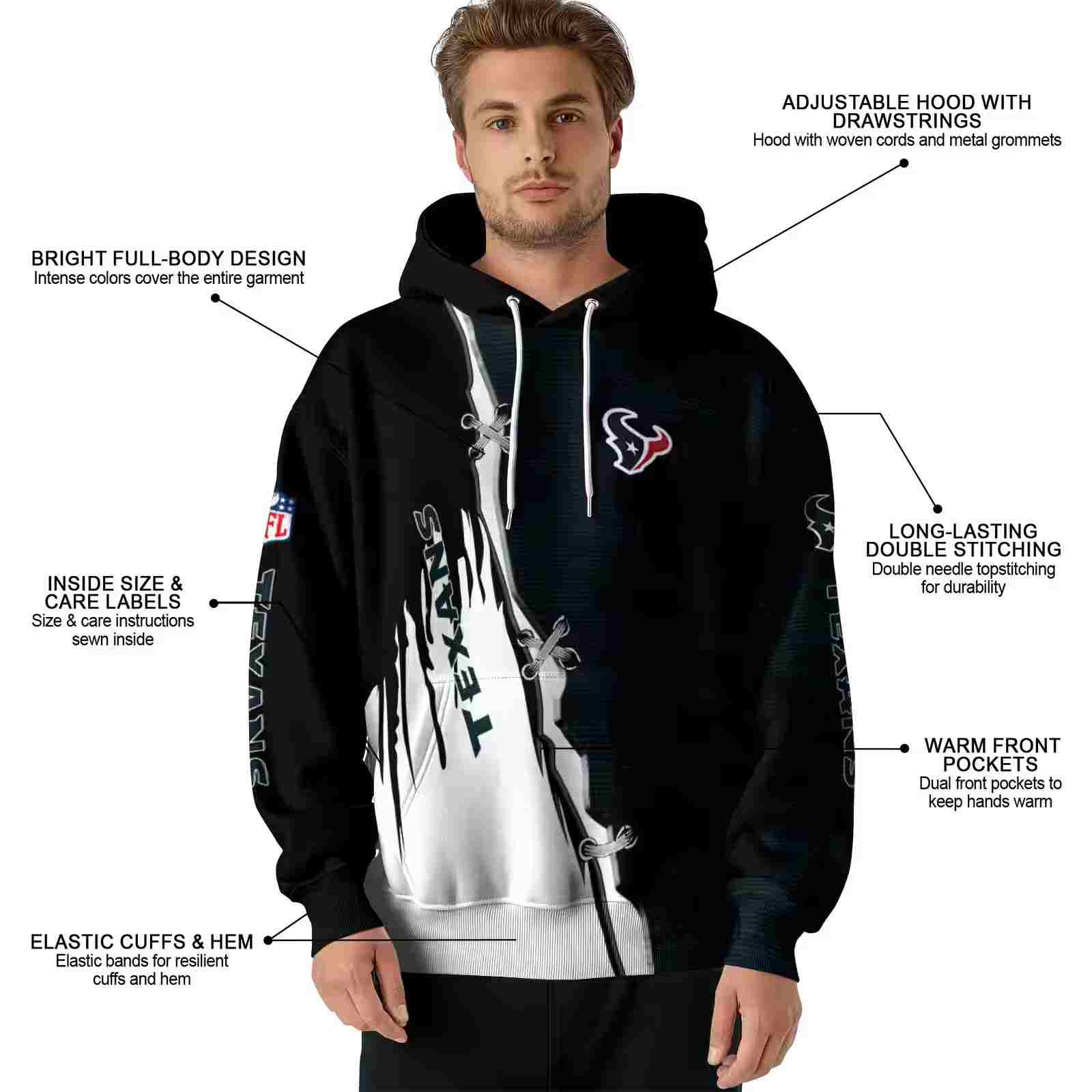 houston texans ripped pattern blue black white hoodie latest model