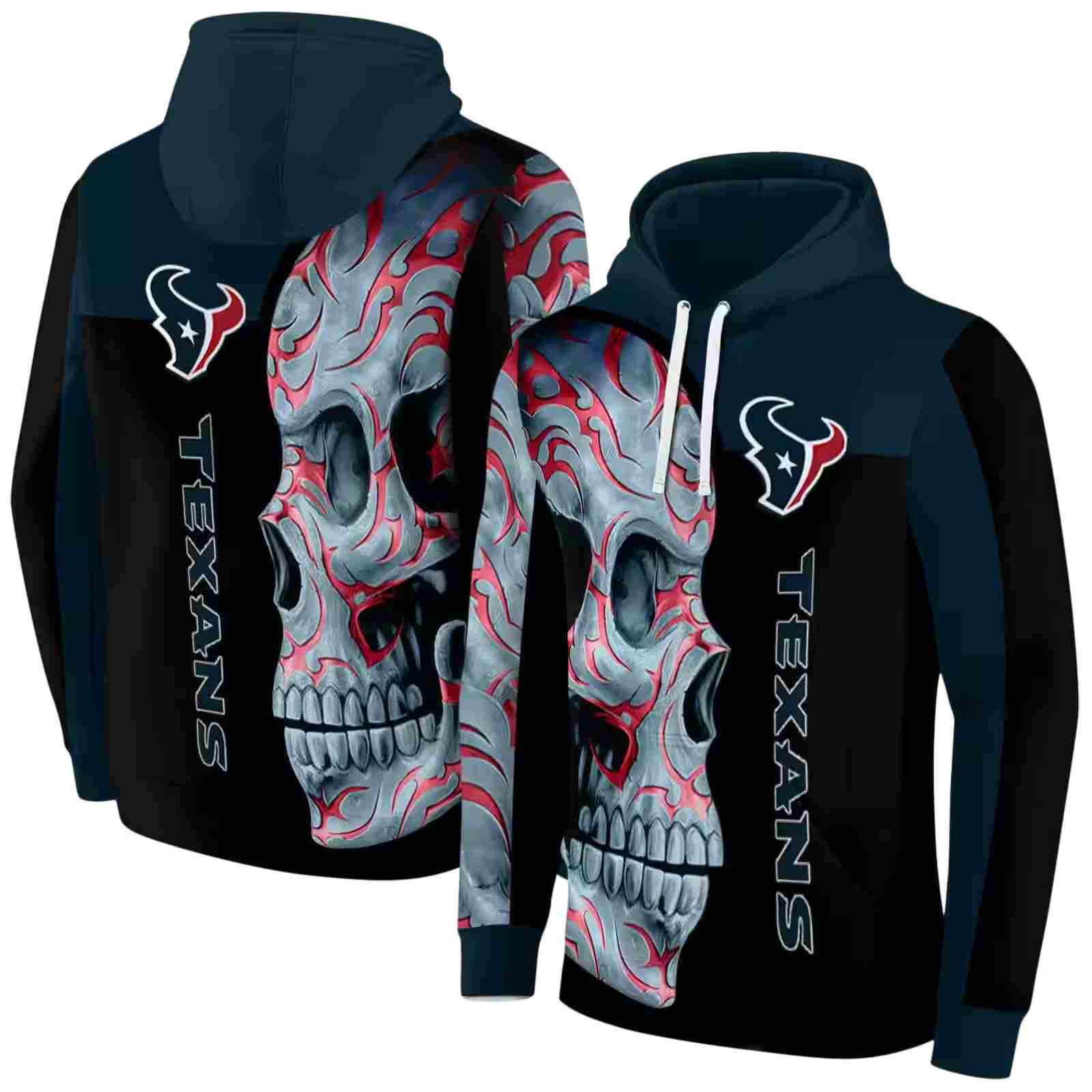 houston texans skull motif blue black hoodie fashion forward