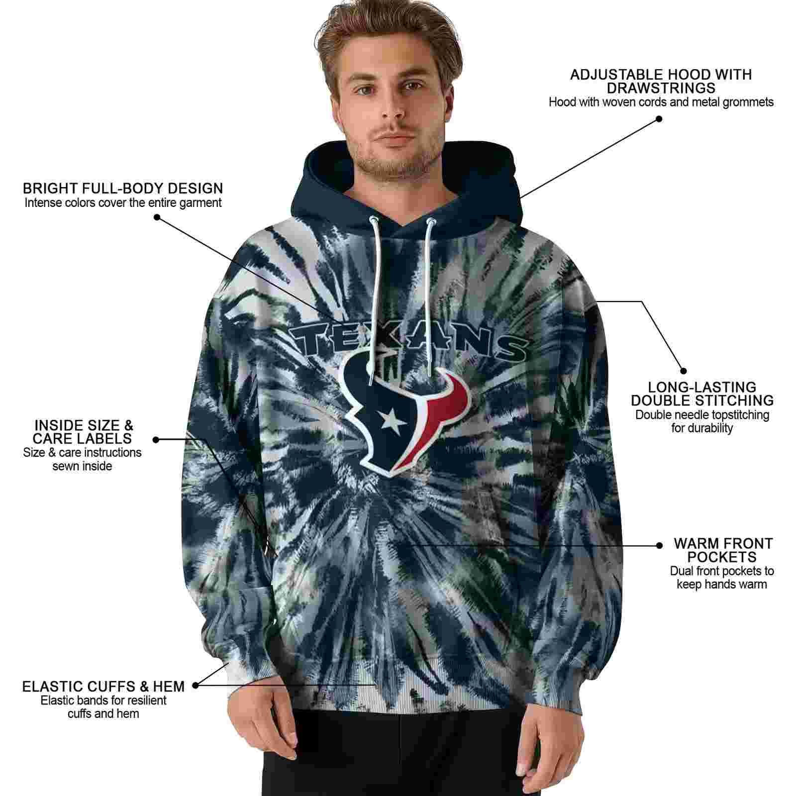 houston texans tie dye pattern blue hoodie latest model