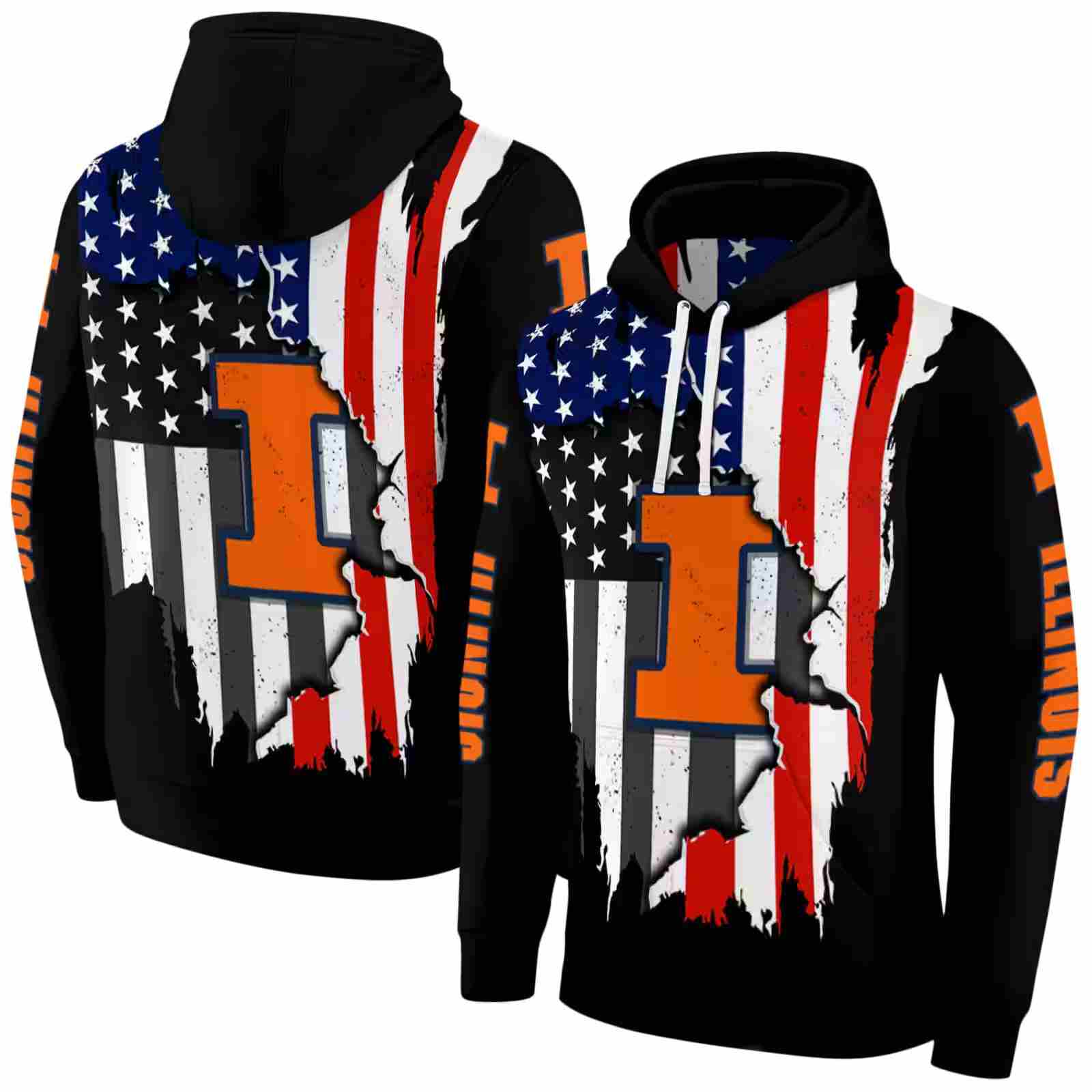 illinois fighting illini american pride black hoodie fashion forward