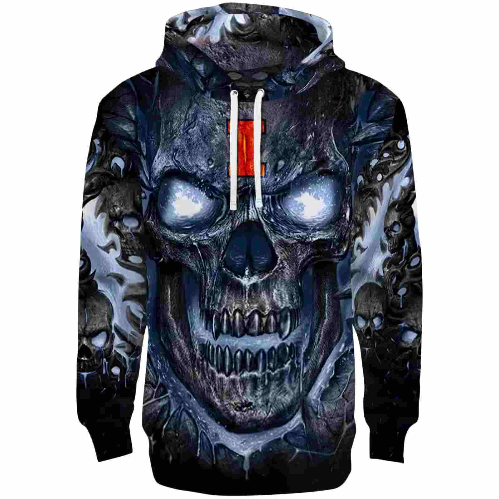 Illinois Fighting Illini Demonic Skull Blue Black Hoodie