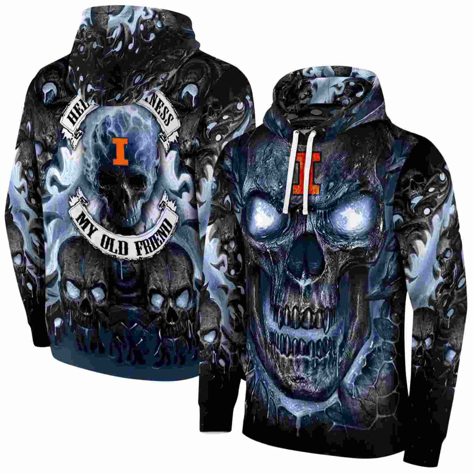 illinois fighting illini demonic skull blue black hoodie fashion forward