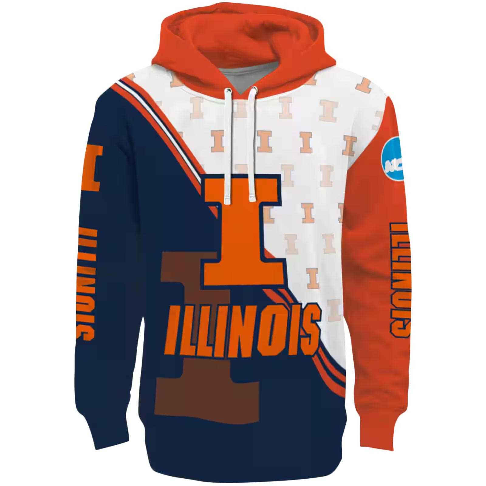Illinois Fighting Illini Diagonal Stripe Blue White Hoodie