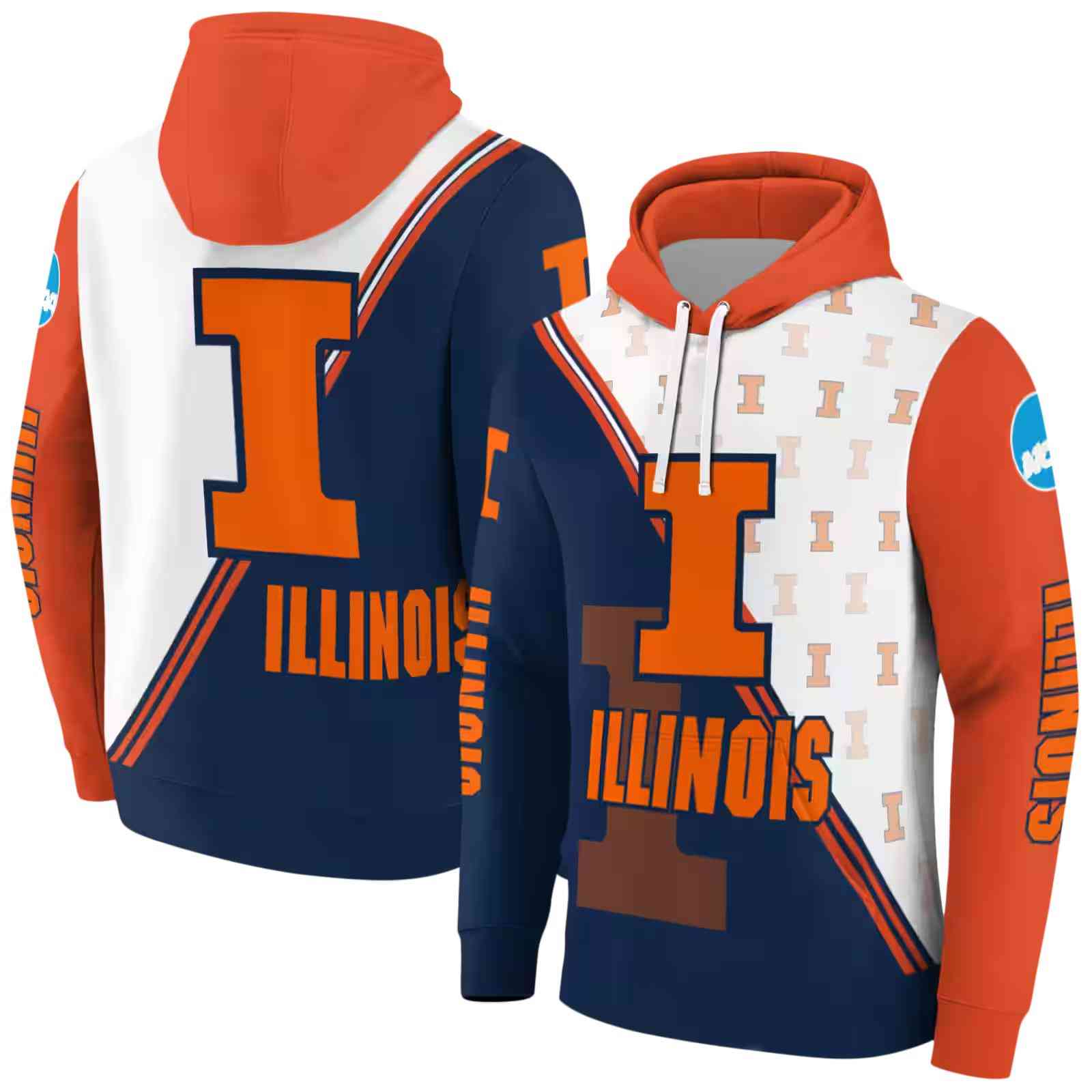 illinois fighting illini diagonal stripe blue white hoodie fashion forward