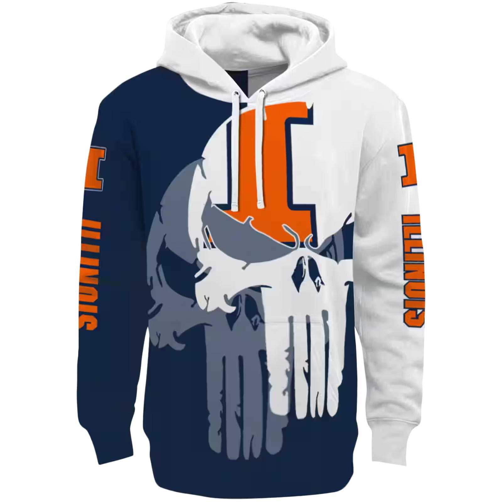 Illinois Fighting Illini Graphic Punisher Blue White Hoodie
