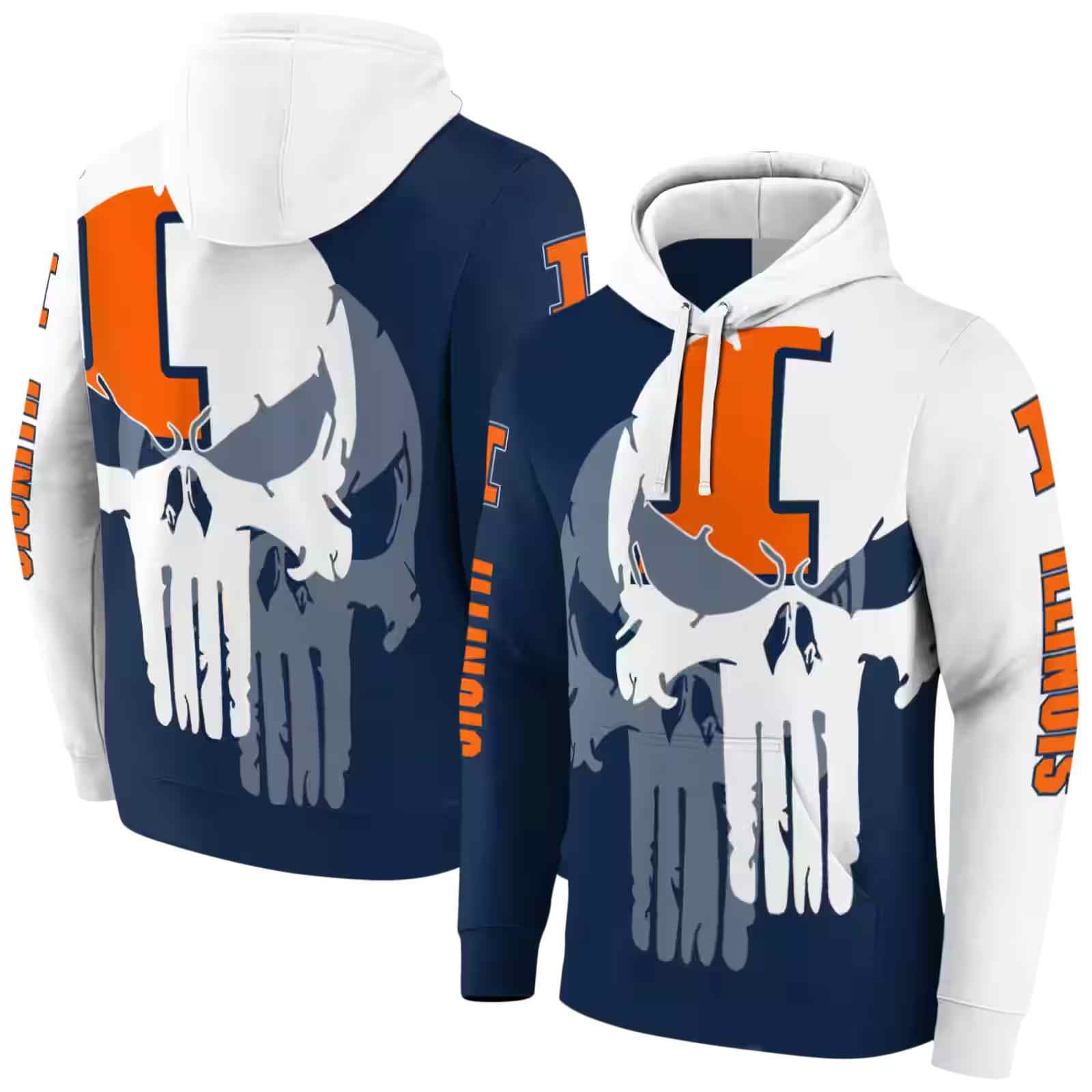 illinois fighting illini graphic punisher blue white hoodie fashion forward