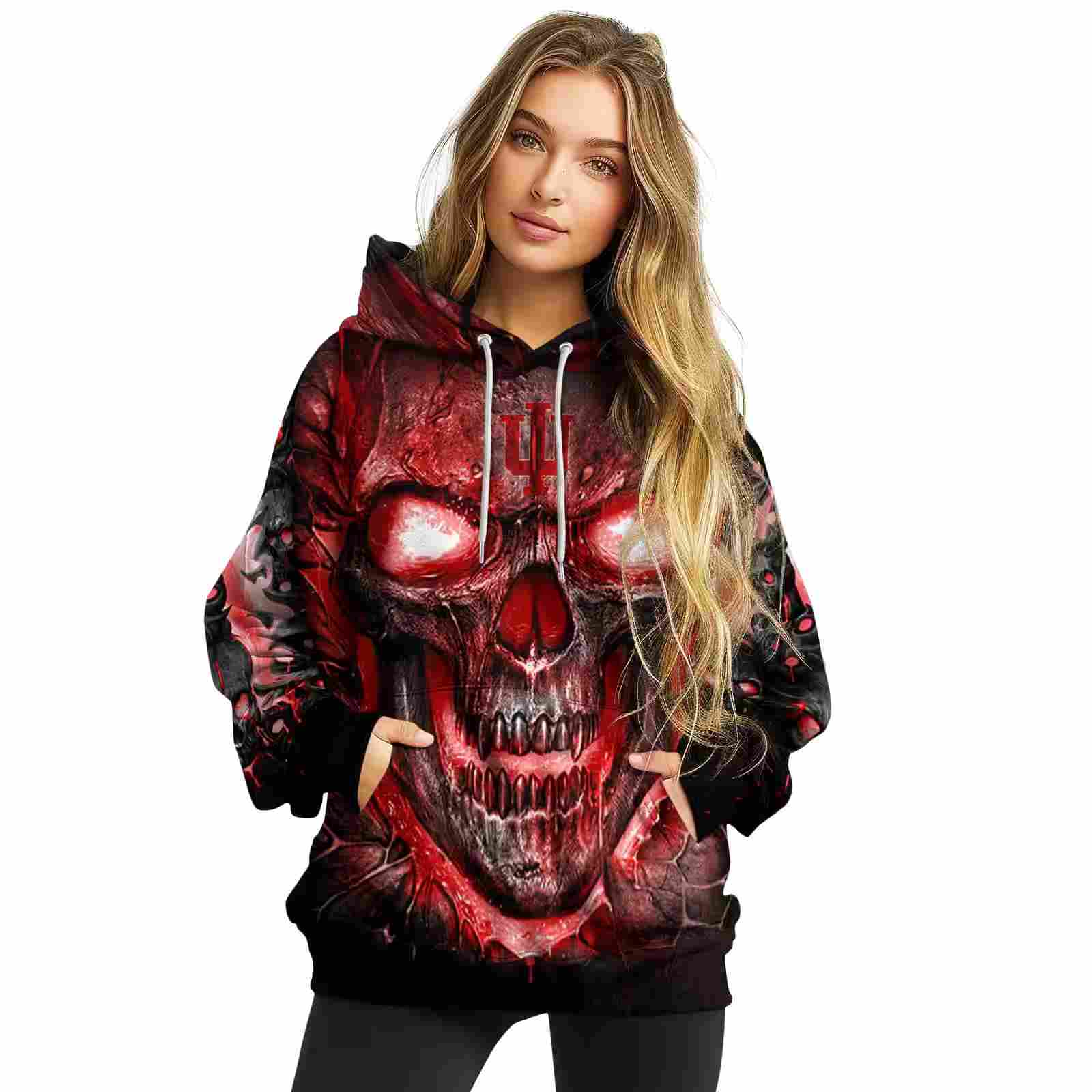 indiana hoosiers demonic skull red black hoodie high quality