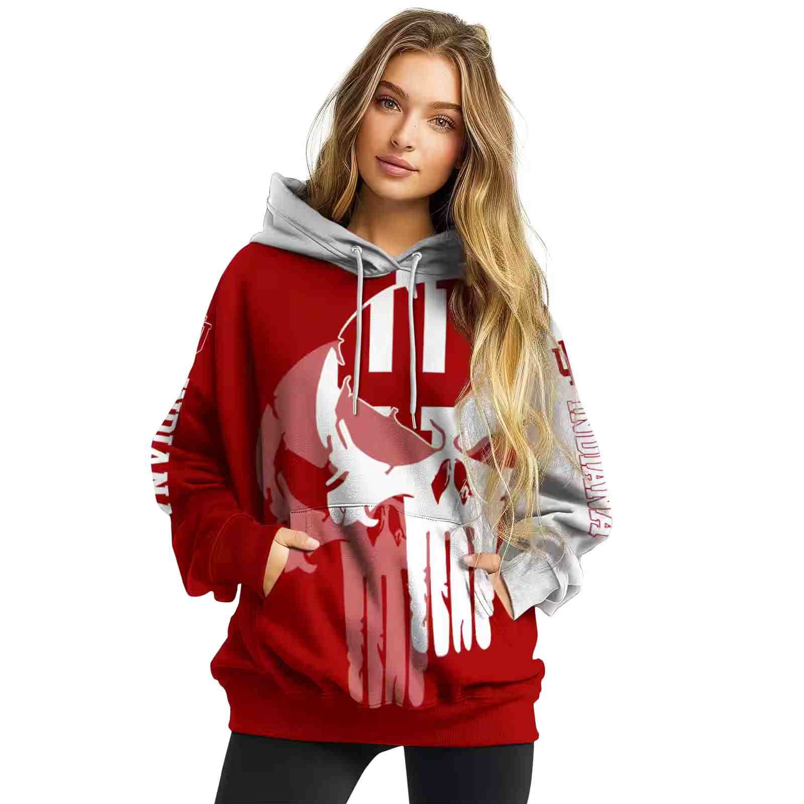 indiana hoosiers graphic punisher red white hoodie high quality