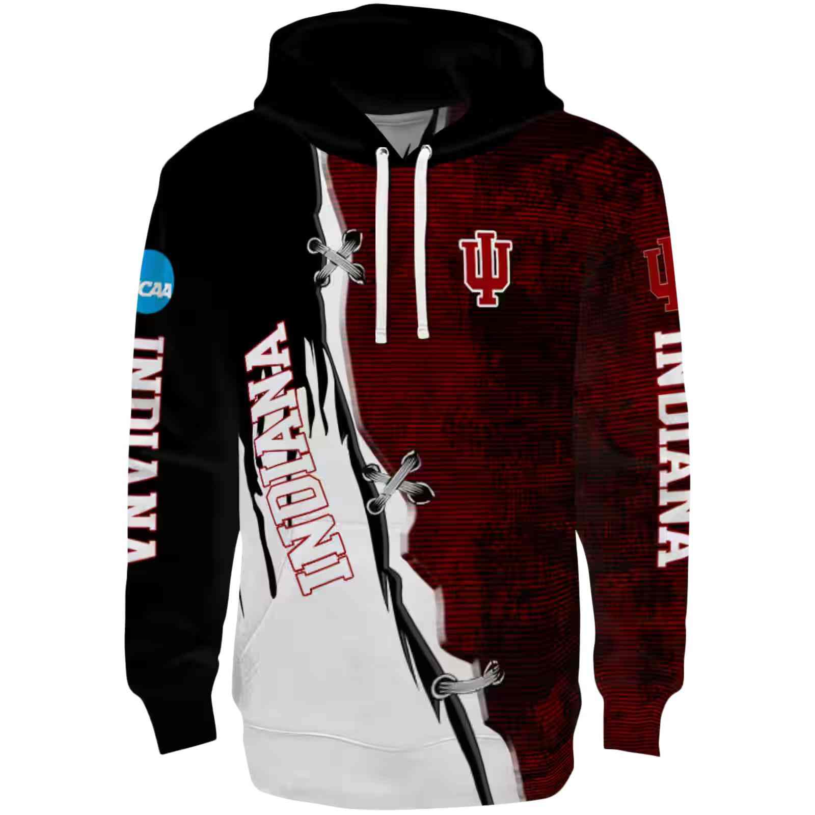 Indiana Hoosiers Ripped Pattern Red Black White Hoodie