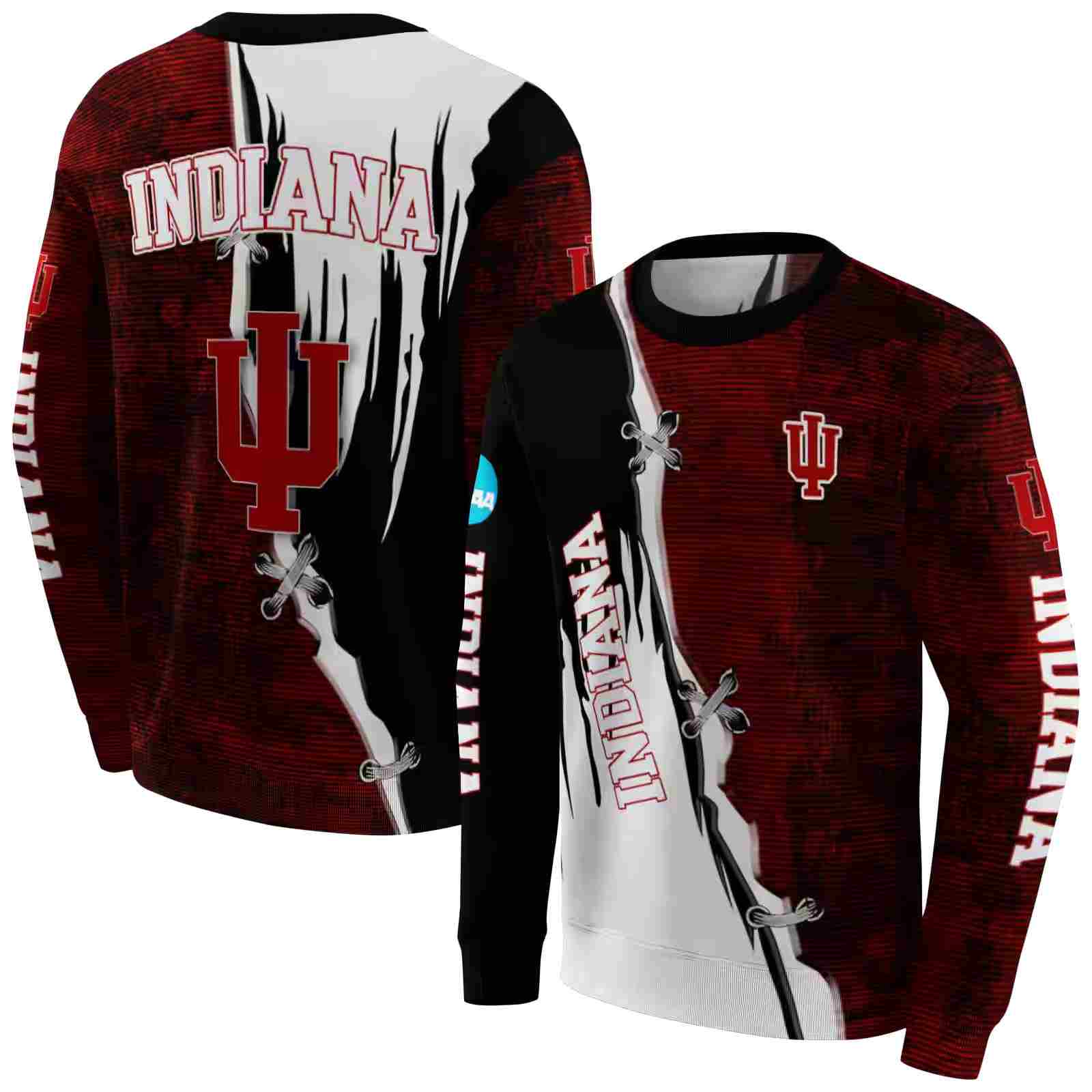 indiana hoosiers ripped pattern red black white hoodie premium grade