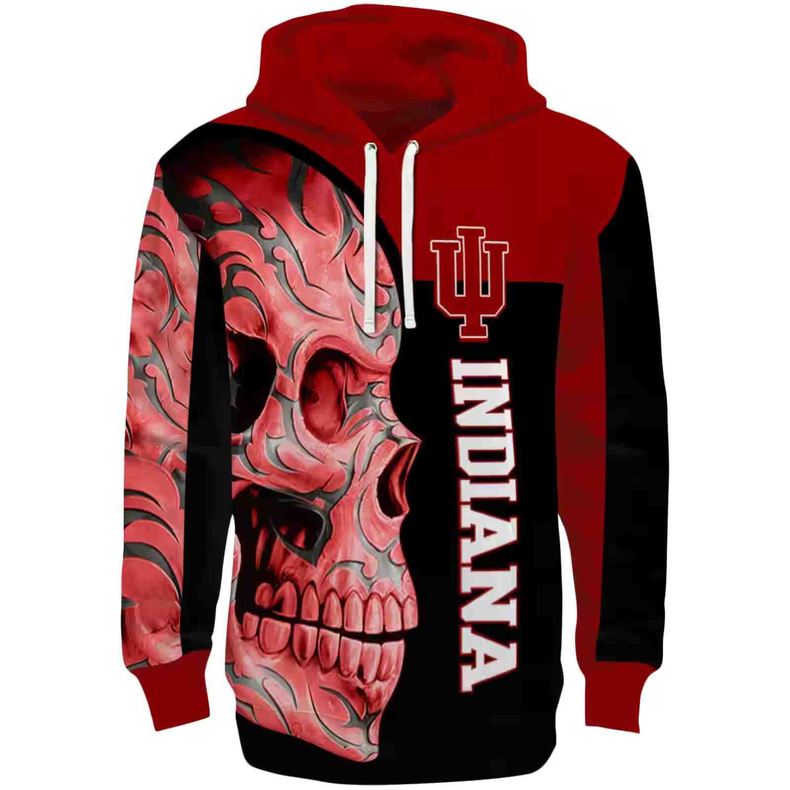 Indiana Hoosiers Skull Motif Red Black Hoodie