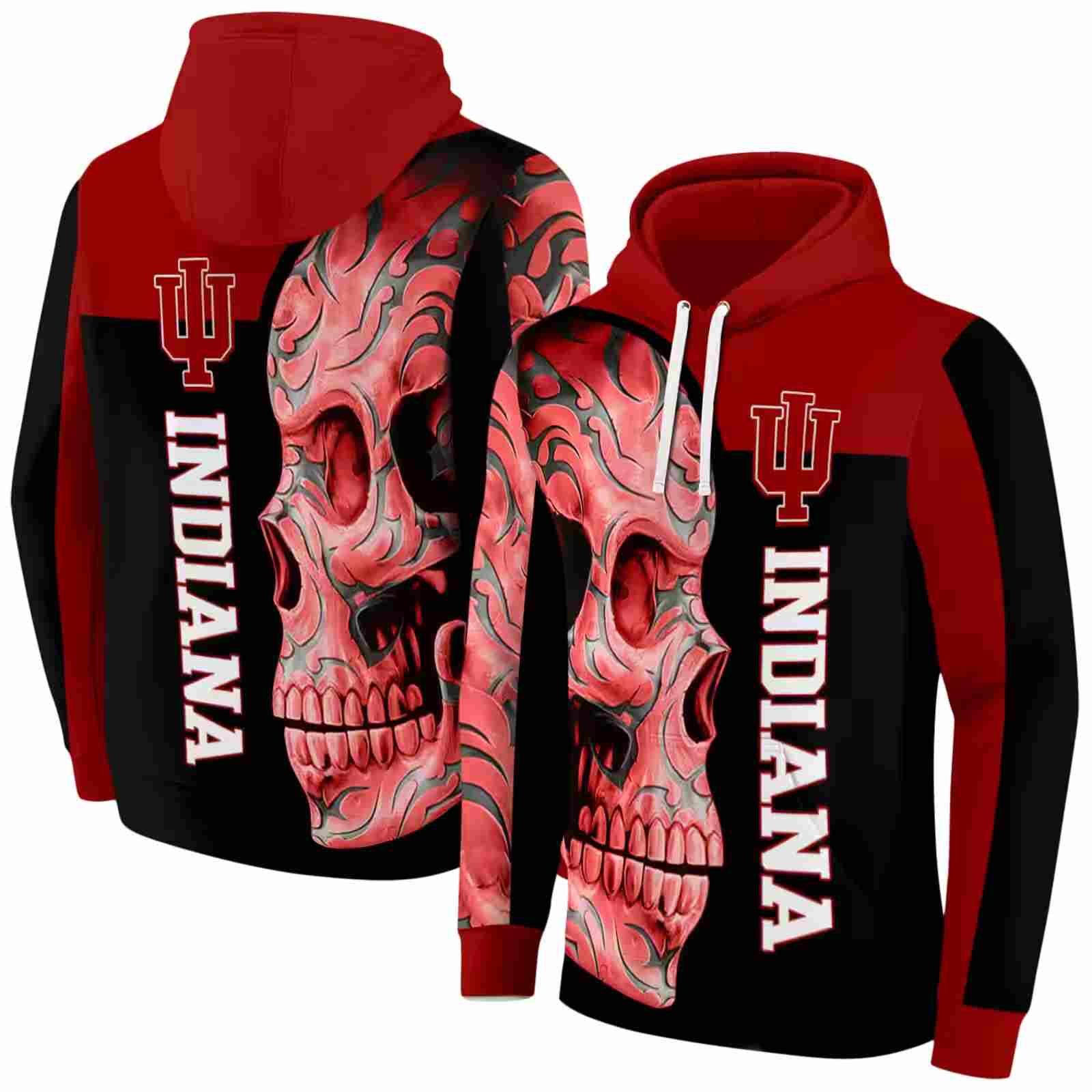 indiana hoosiers skull motif red black hoodie fashion forward