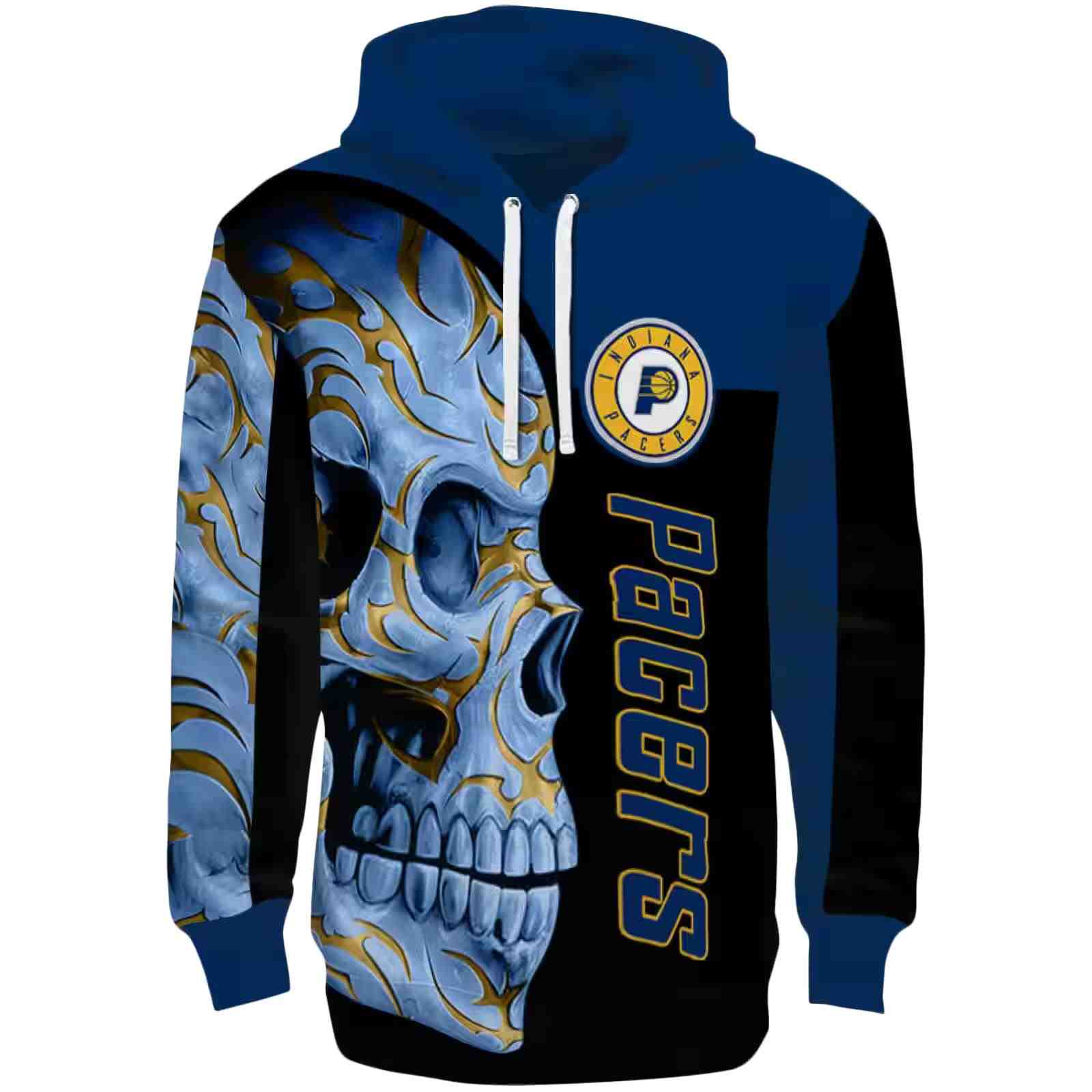 Indiana Pacers Skull Motif Blue Black Hoodie