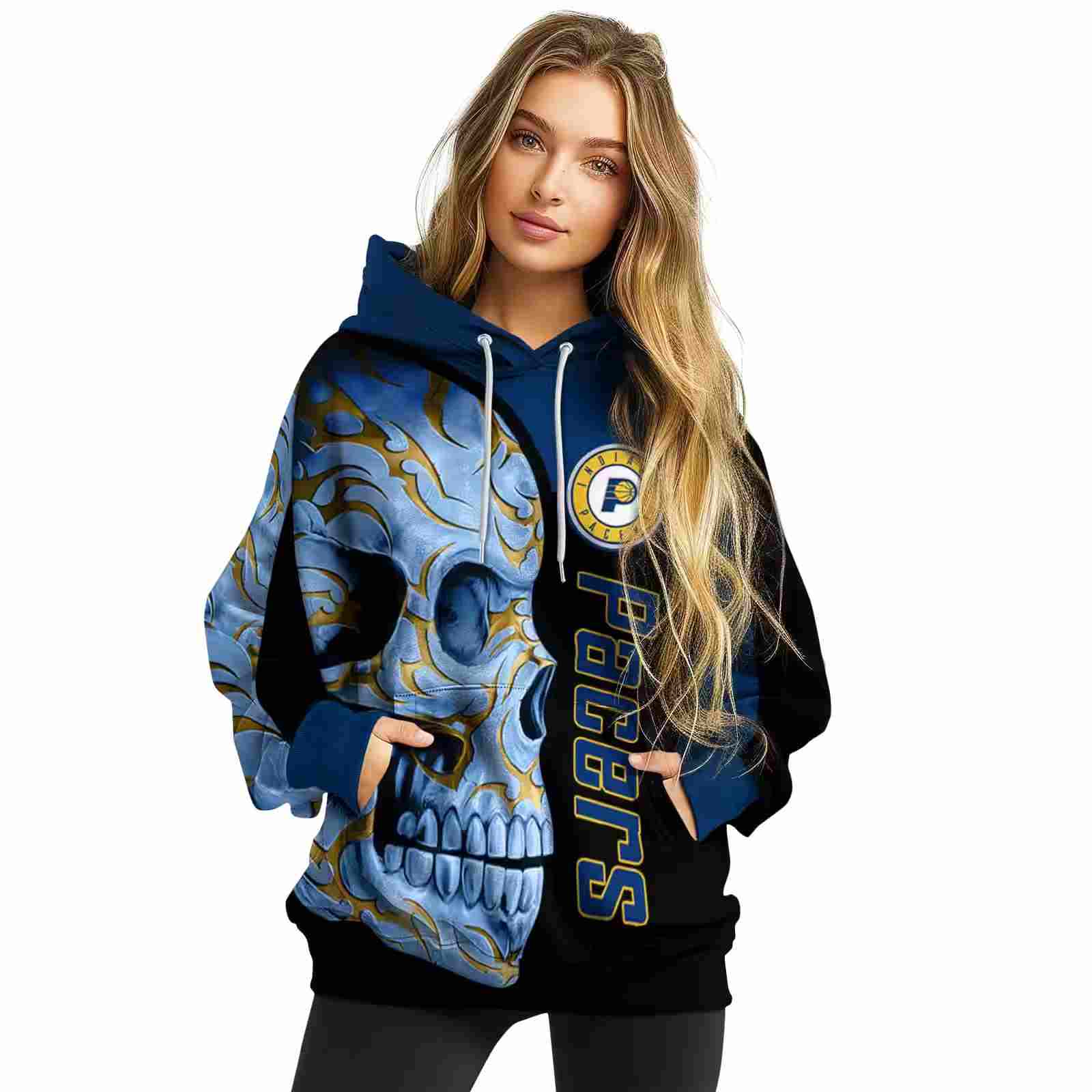 indiana pacers skull motif blue black hoodie high quality