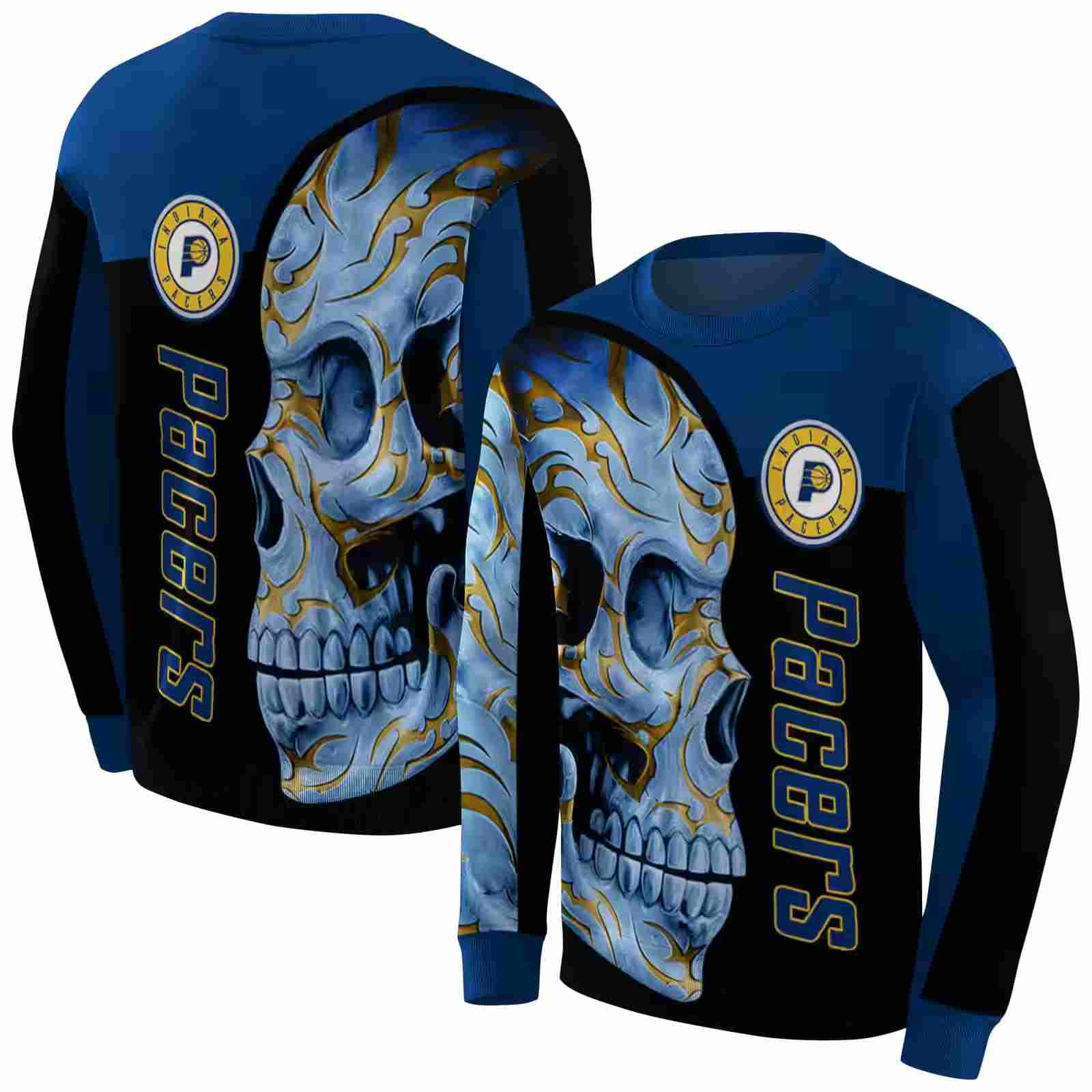 indiana pacers skull motif blue black hoodie premium grade