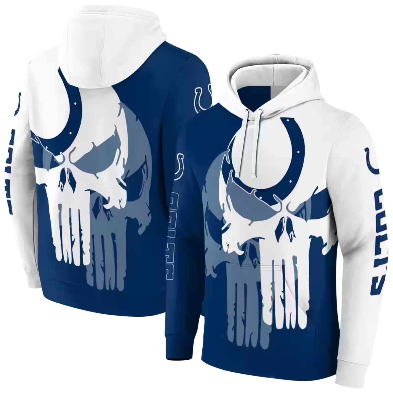 indianapolis colts graphic punisher blue white hoodie fashion forward