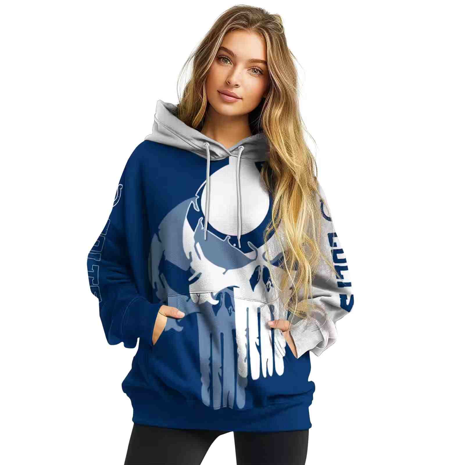 indianapolis colts graphic punisher blue white hoodie high quality