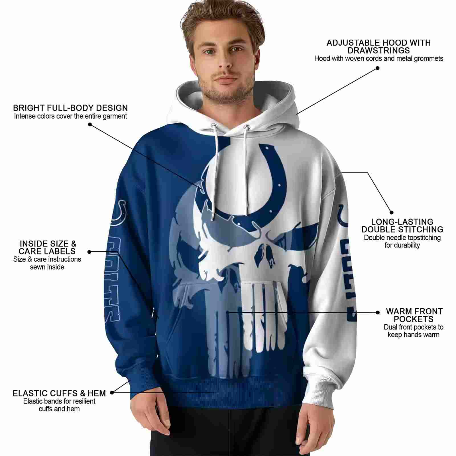 indianapolis colts graphic punisher blue white hoodie latest model