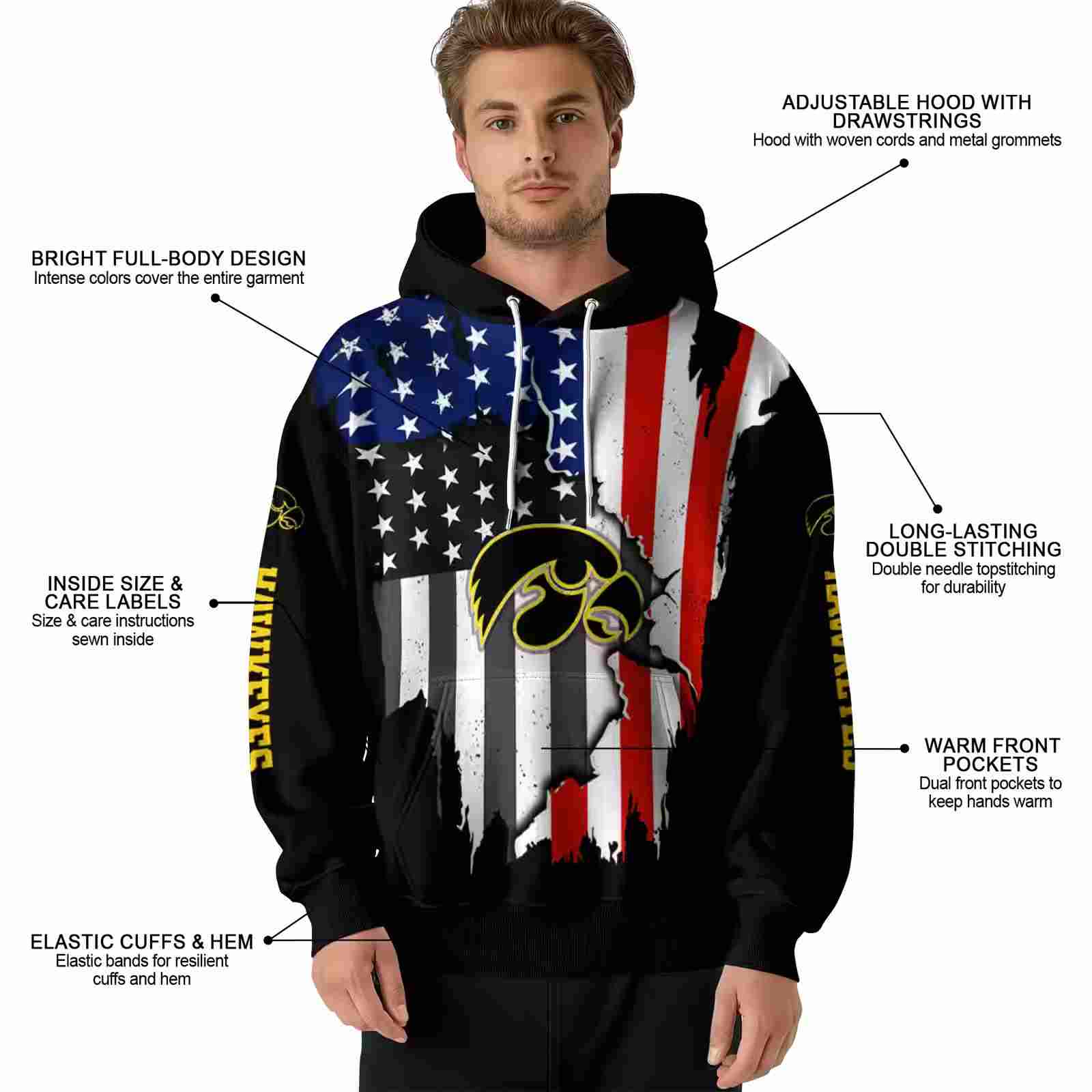 iowa hawkeyes american pride black hoodie latest model