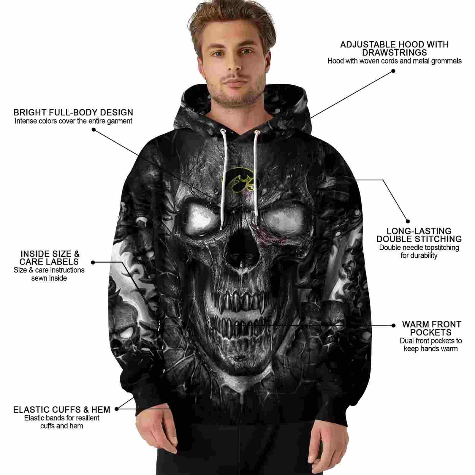 iowa hawkeyes demonic skull black hoodie latest model